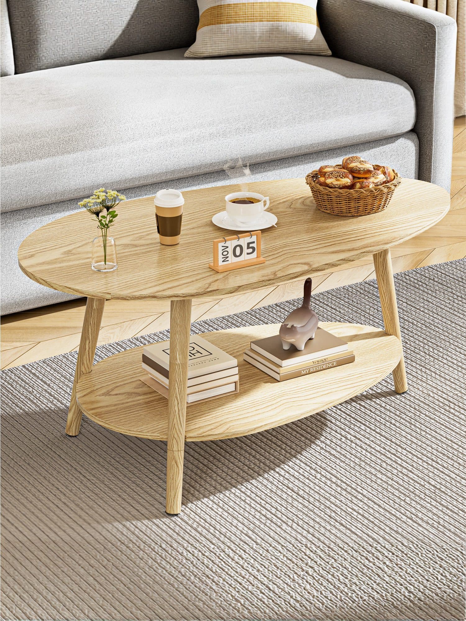 FiveWillowise Couchtisch Massivholz Teetisch Oval - Bild 2