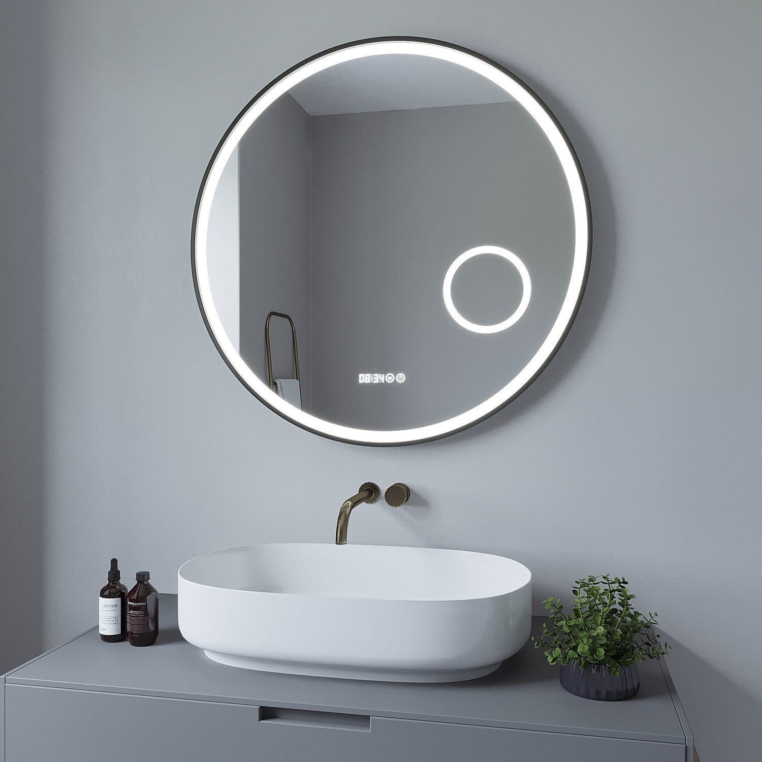 AQUALAVOS LED Badspiegel Rund 80cm Schwarz Silber Touch Dimmbar Anti-Beschlag - Bild 2