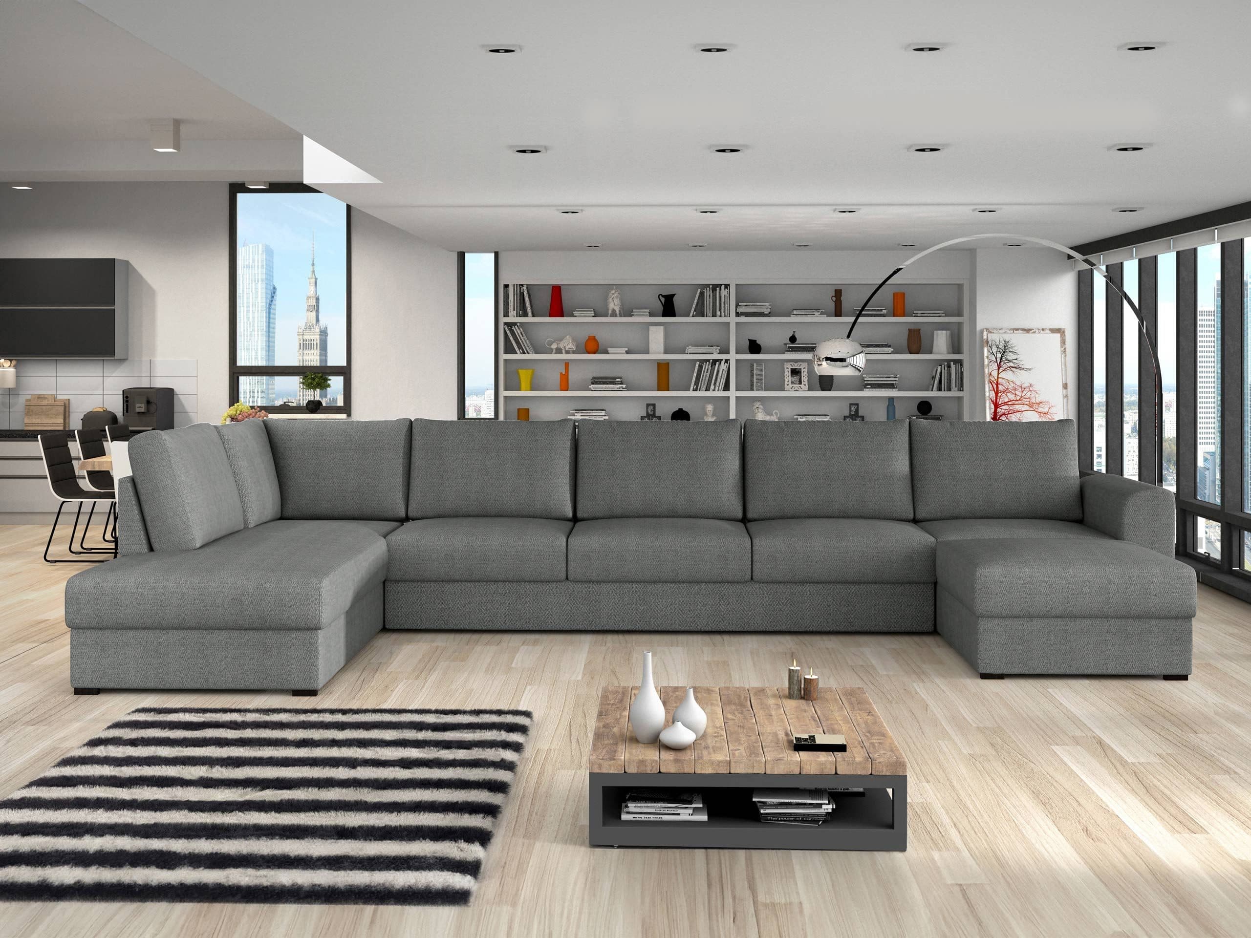 MIRJAN24 Wohnlandschaft Wilma Large U-Form Ecksofa mit Schlaffunktion Grau - Bild 2