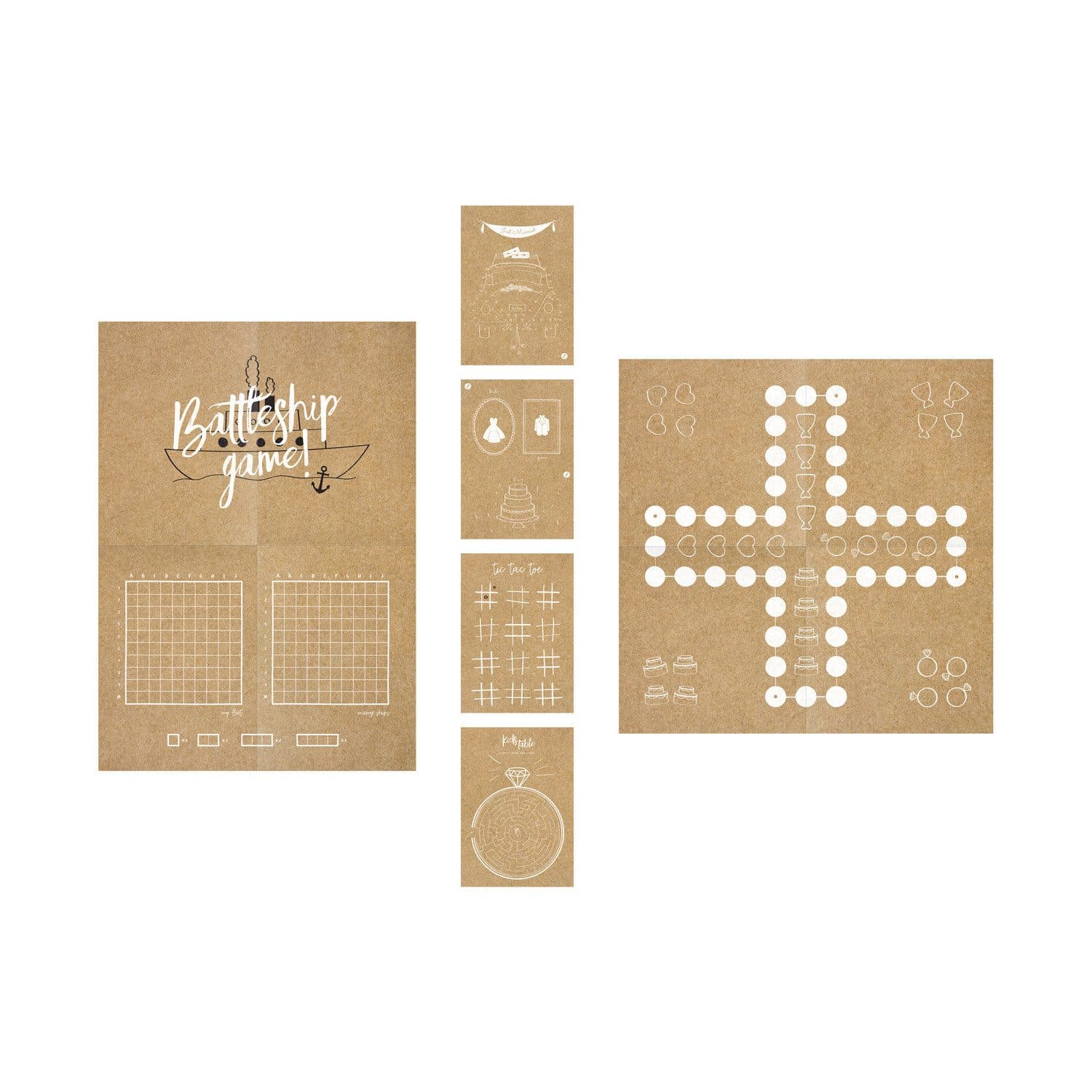 partydeco Spielesammlung Kinderspiele zur Hochzeit 23tlg. Set natur braun