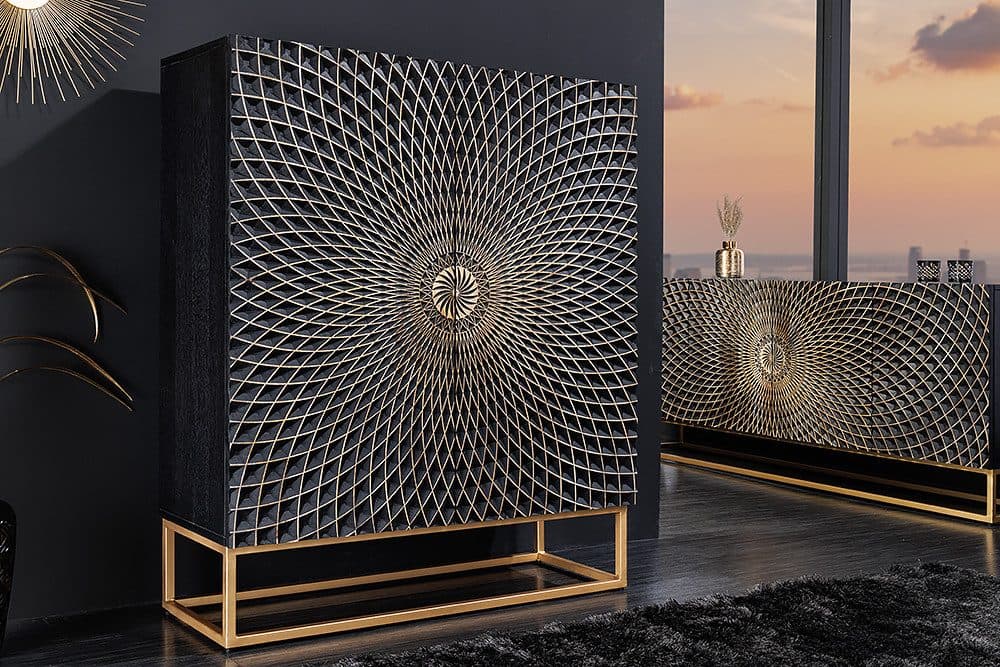 riess-ambiente Highboard ILLUSION 120cm Schwarz/Gold 3D Schnitzereien - Bild 2