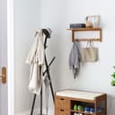 HOMCOM Garderobenleiste mit 4 Haken Wandgarderobe Naturholz Bild 2