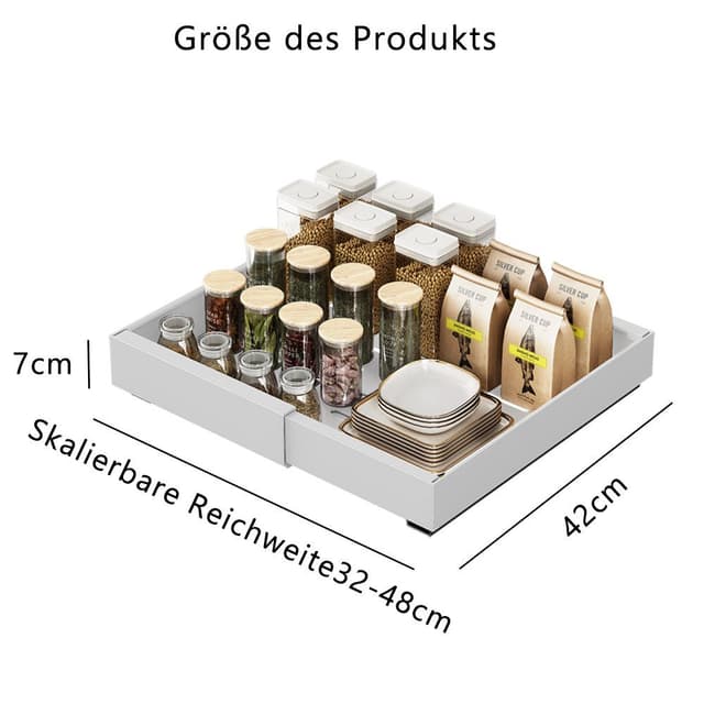 NUODWELL Teleskopschublade Weiß - Verstellbare Küchenschrank-Organizer
