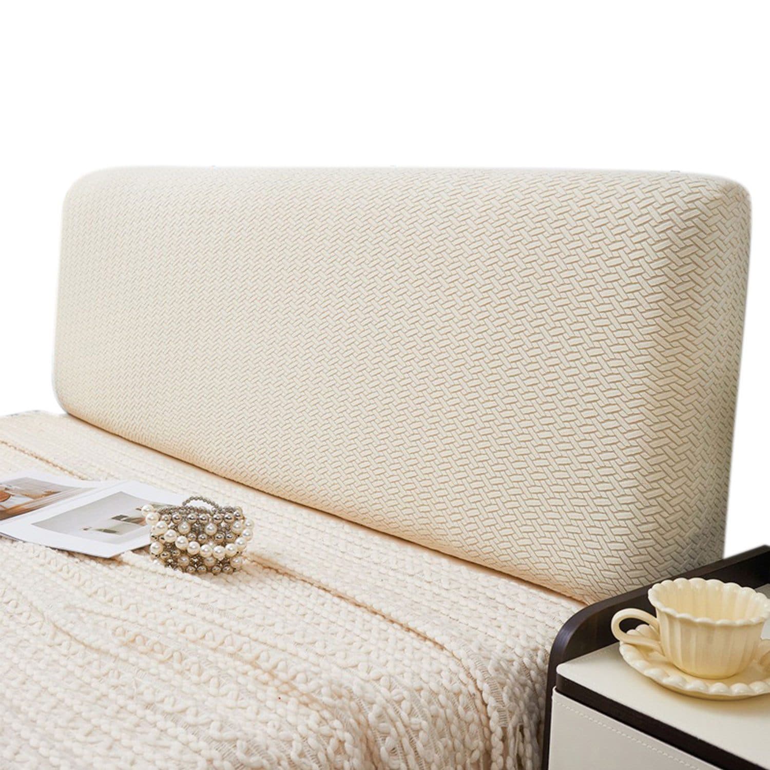 Refttenw Betthusse Kopfteil Bezug Dehnbar Beige - Bild 2