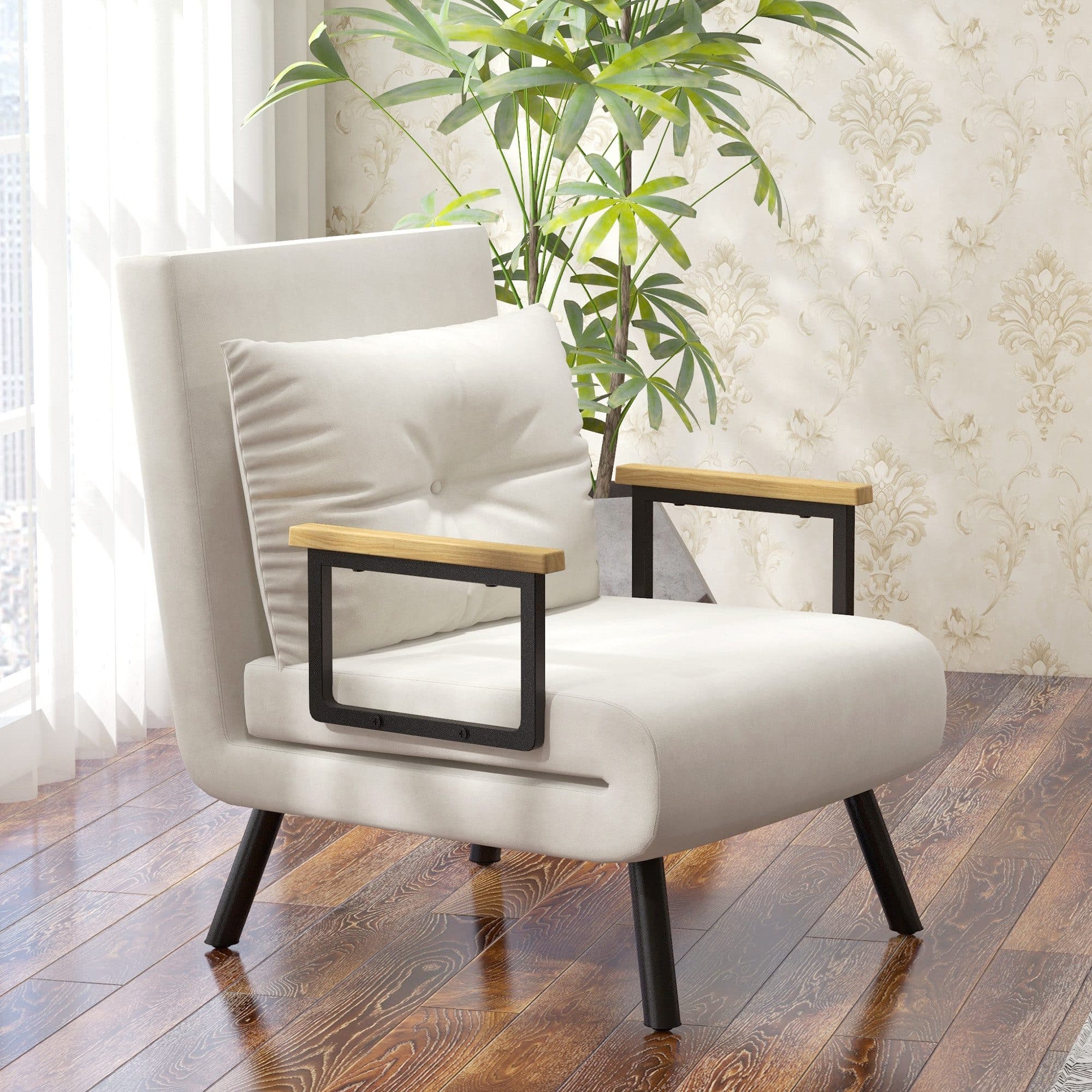 HOMCOM Schlafsofa Schlafcouch mit Bettfunktion, Verstellbare Sessel 1 Teile, Cremeweiß - Bild 2
