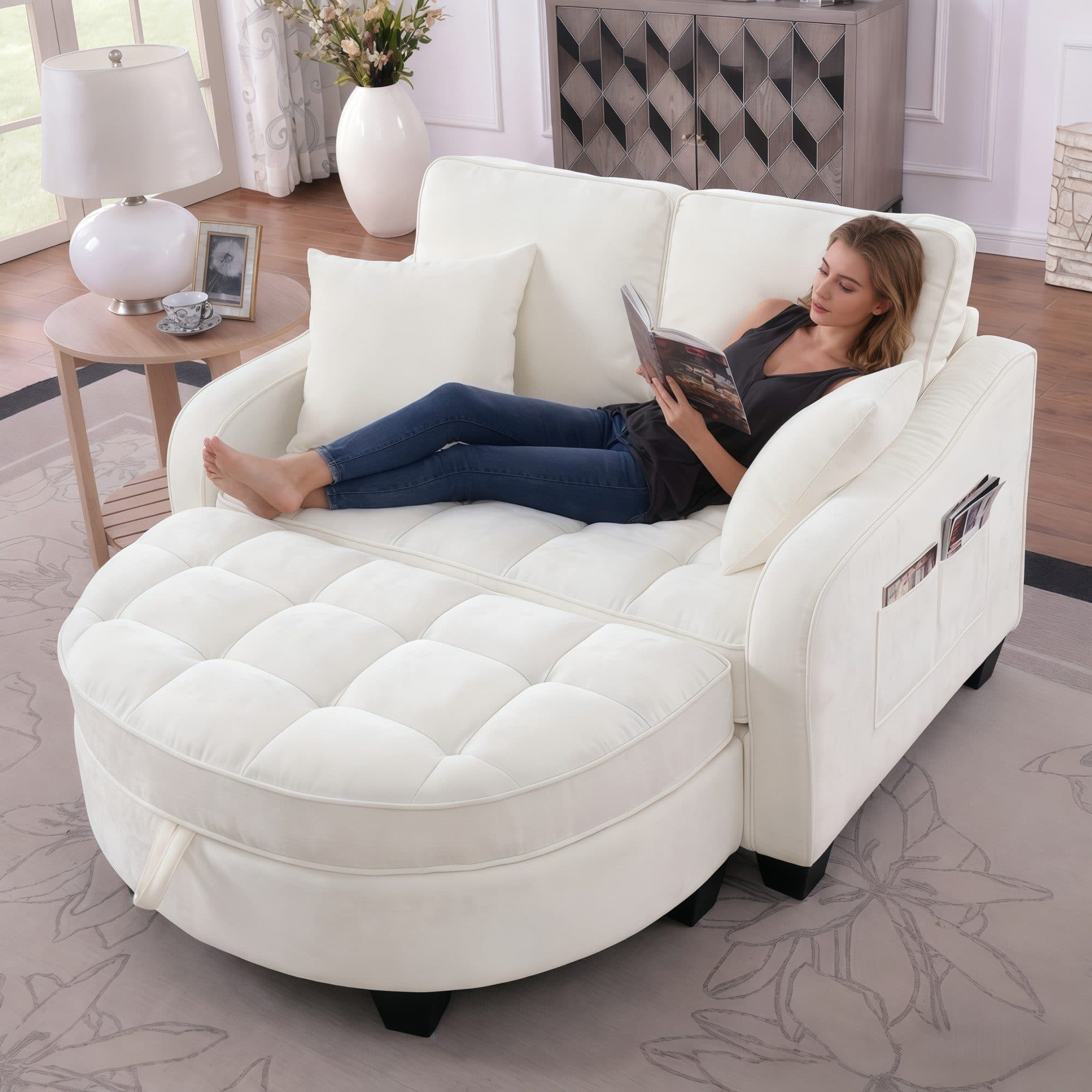 MODFU Schlafsofa Nachhaltiger Hocker in Eukalyptus, 2-in-1 Lösung - Bild 2
