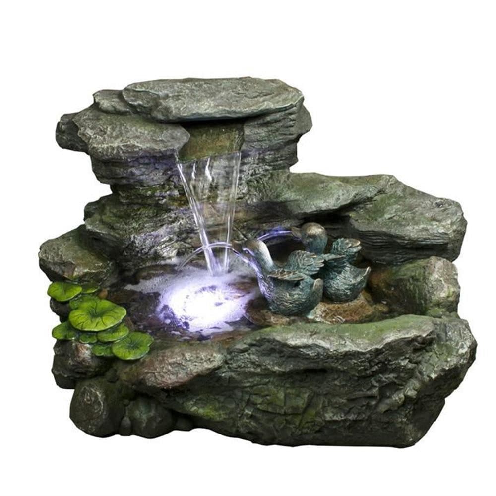 INTERGARDEN Kaskadenbrunnen Chachai Steinoptik mit LED & Enten