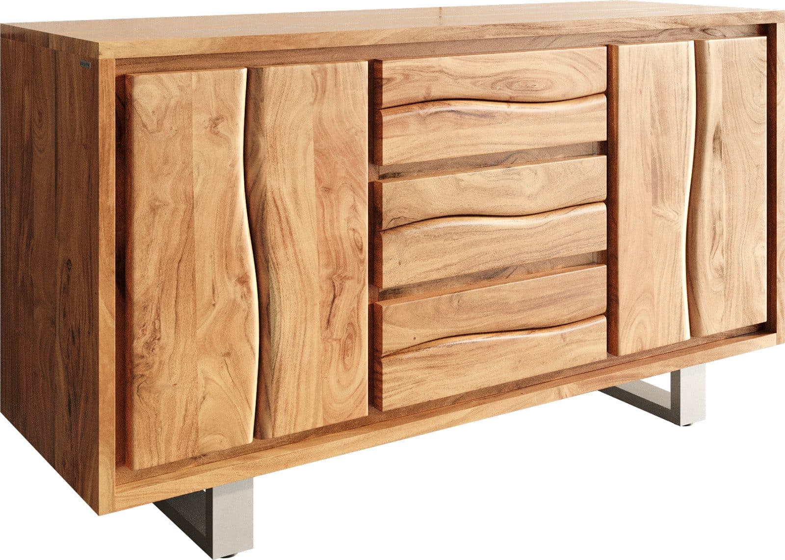 DELIFE Sideboard Live-Edge Akazie Natur 147 cm 2 Türen 3 Schübe Baumkante - Bild 2