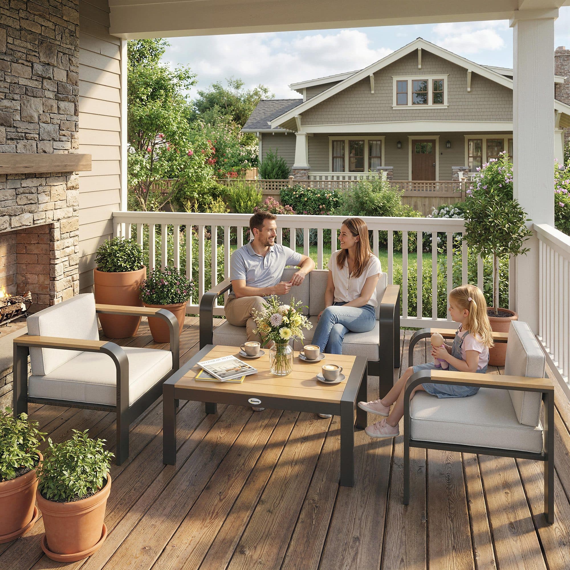 Outsunny Gartenlounge 4-tlg. Beige mit Sofa, Sesseln & WPC Tisch - Bild 2