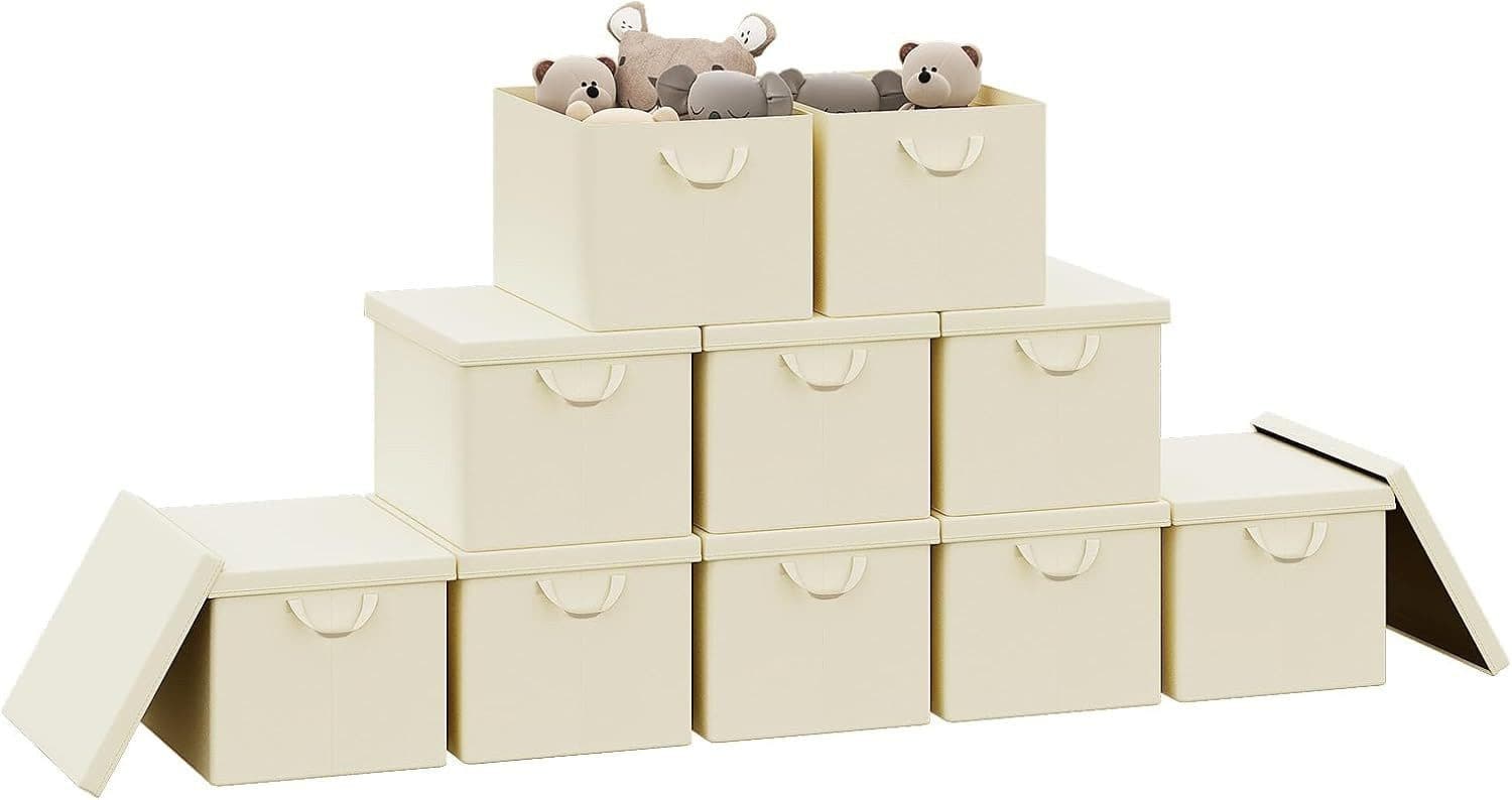 Woltu Aufbewahrungsbox Set 10-tlg. Grau/Weiß Schwarz/Creme faltbar mit Deckel - Bild 2