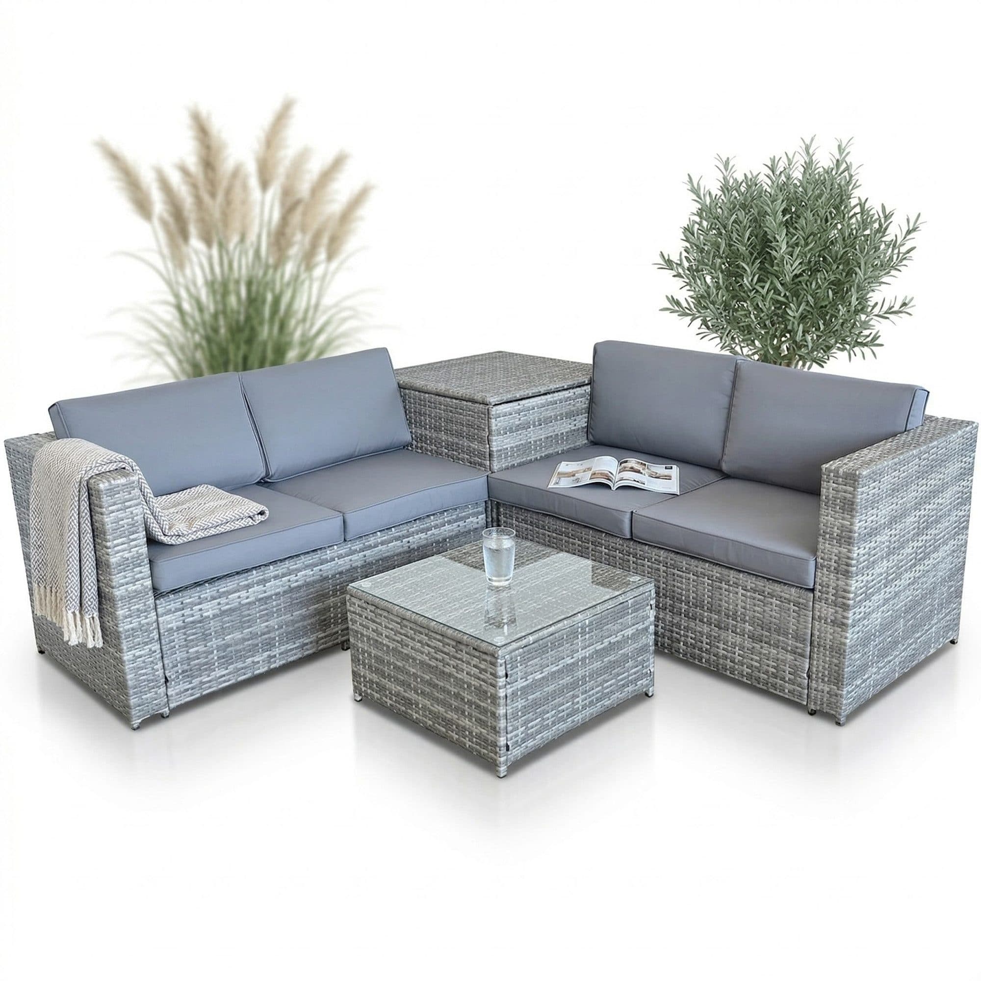 Mucola Gartenlounge-Set Polyrattan Grau/Braun mit Glasplatte - Bild 2