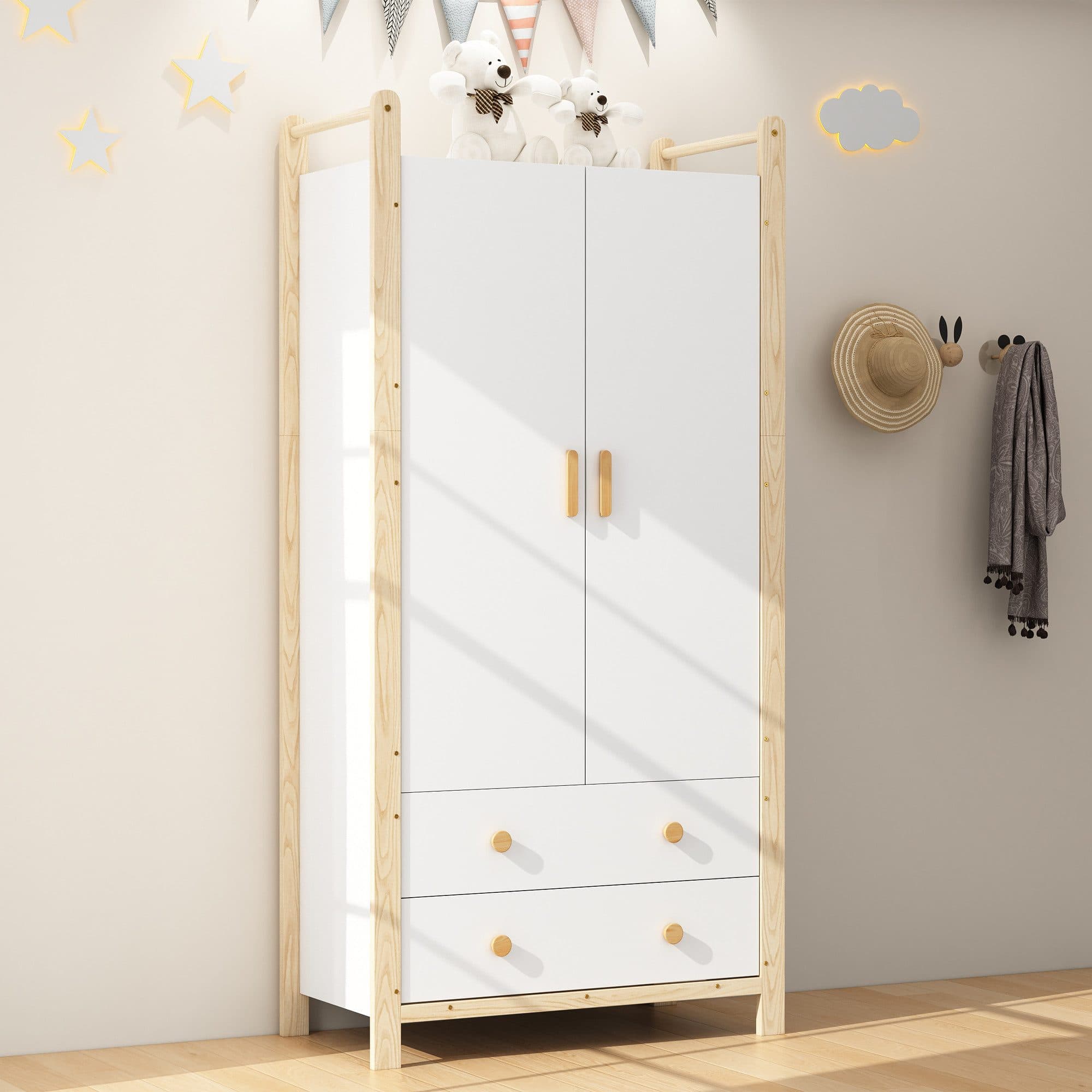 Flieks Kleiderschrank 2-türiger Garderobe mit Kleiderstange und 2 Schubladen - Bild 2