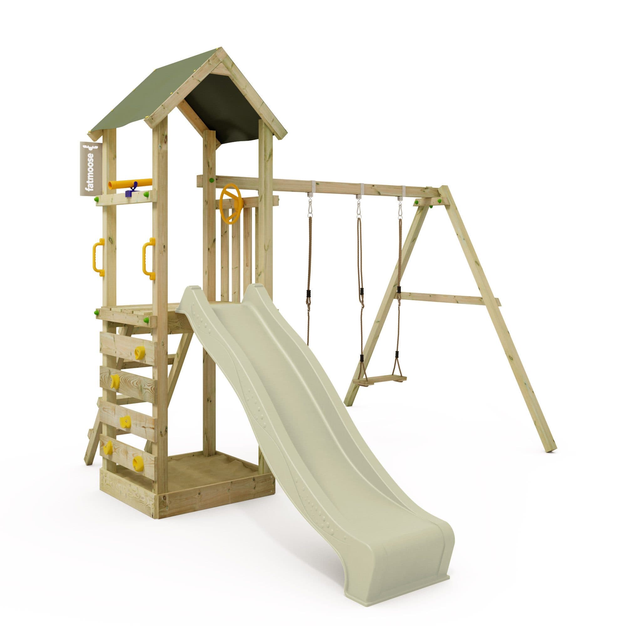 FATMOOSE Spielturm KiwiKey Kick XXL mit Doppelschaukel und Sandkasten - Bild 2