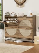 FiveWillowise Schuhschrank 4 Klapptüren Rattan Natur Bild 2