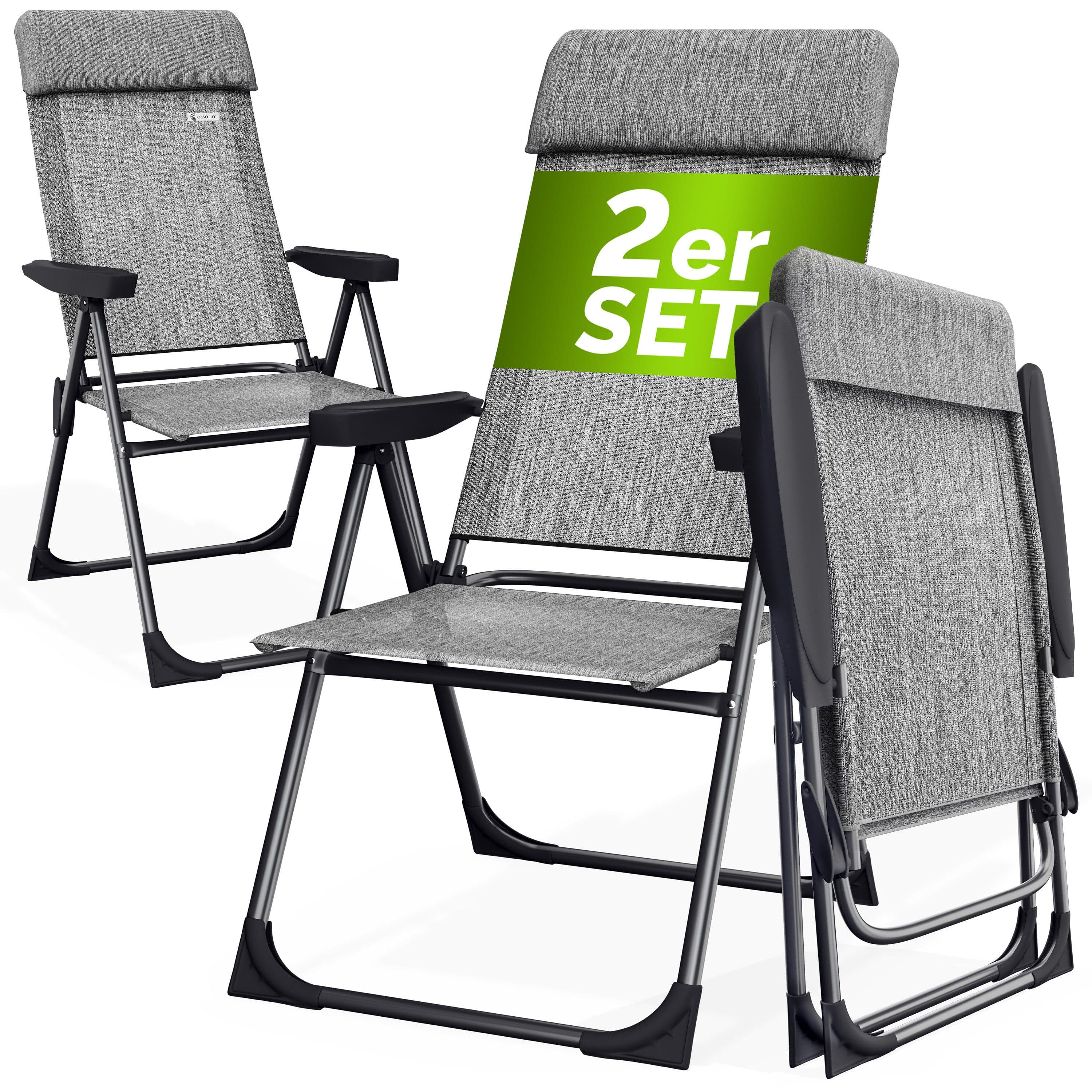 Casaria Gartenstuhl Klappbar 2er Set Aluminium Verstellbare Rückenlehne Grau - Bild 2