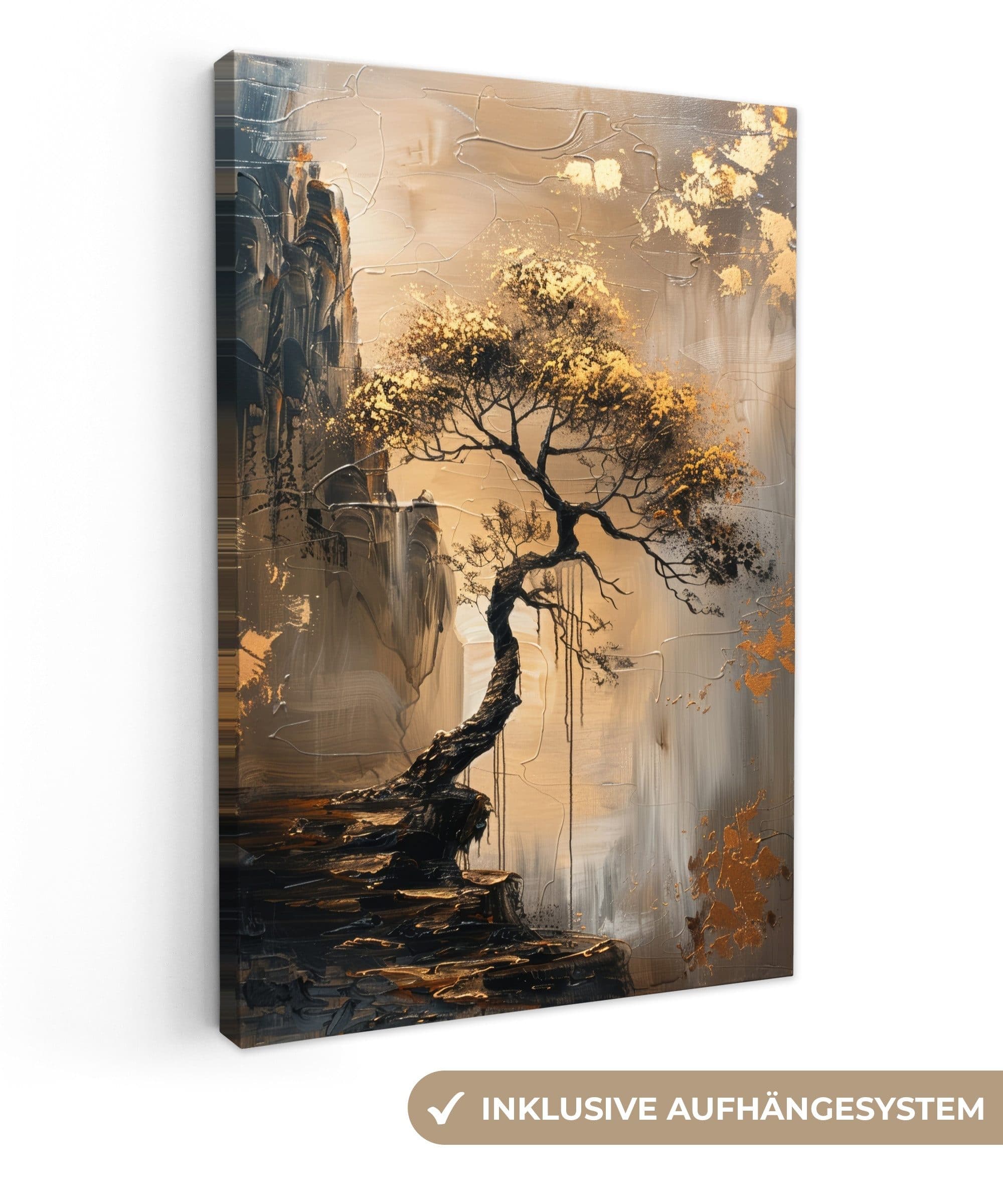 OneMillionCanvasses® Leinwandbild Baum Gold Grau Modern - Bild 2