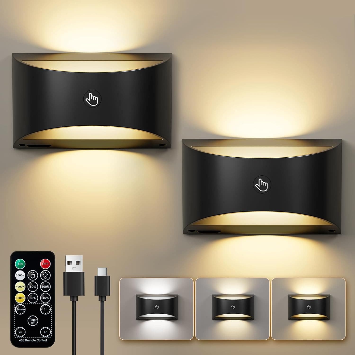 poweradd pro LED Wandleuchte Kabellos Magnetisch Schwarz Dimmbar - Bild 2