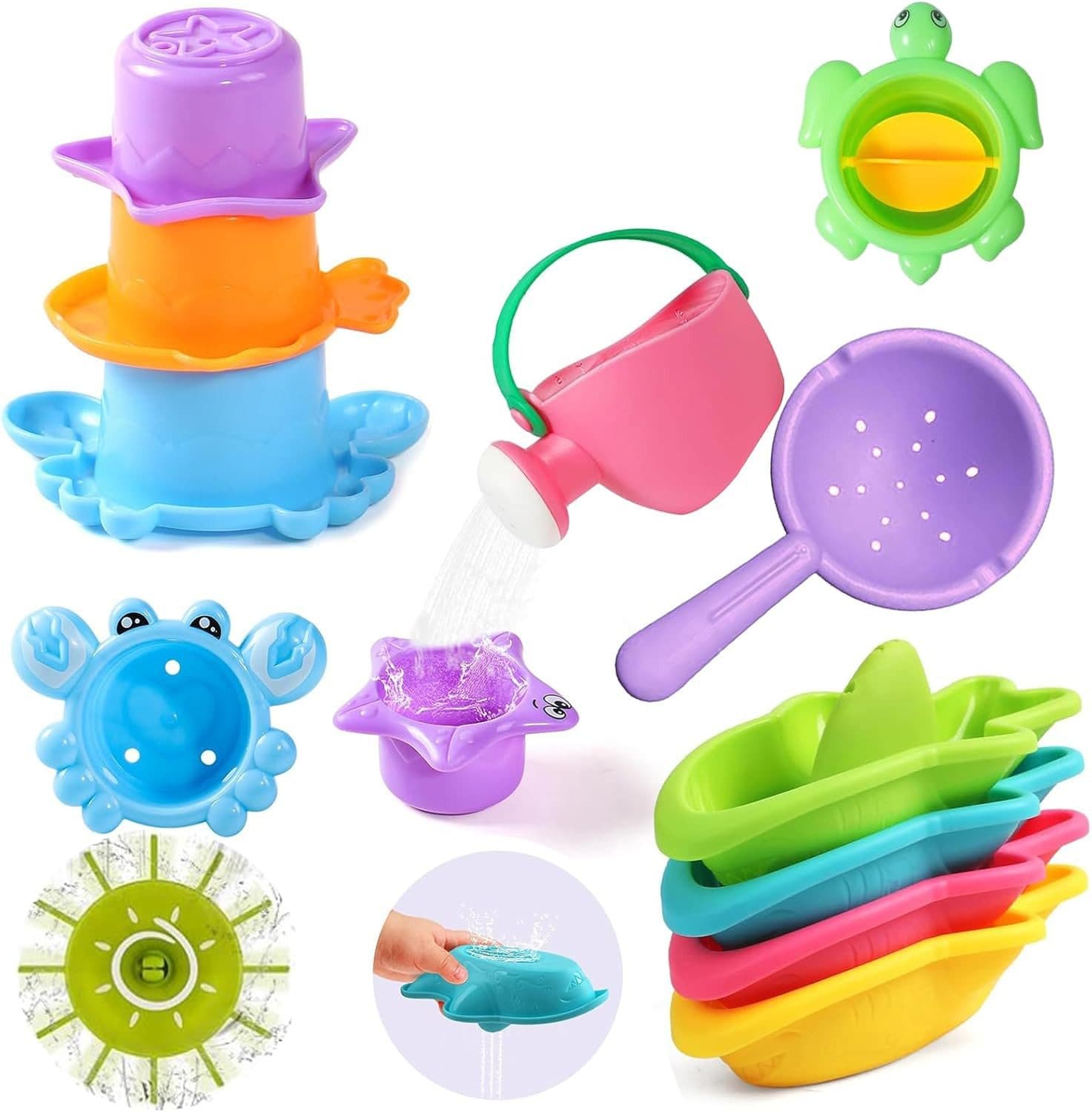 LaCute Badespielzeug Baby Badspielzeug Stapelbare Becher Gießkanne BPA-frei Lernspiel 11-tlg - Bild 2