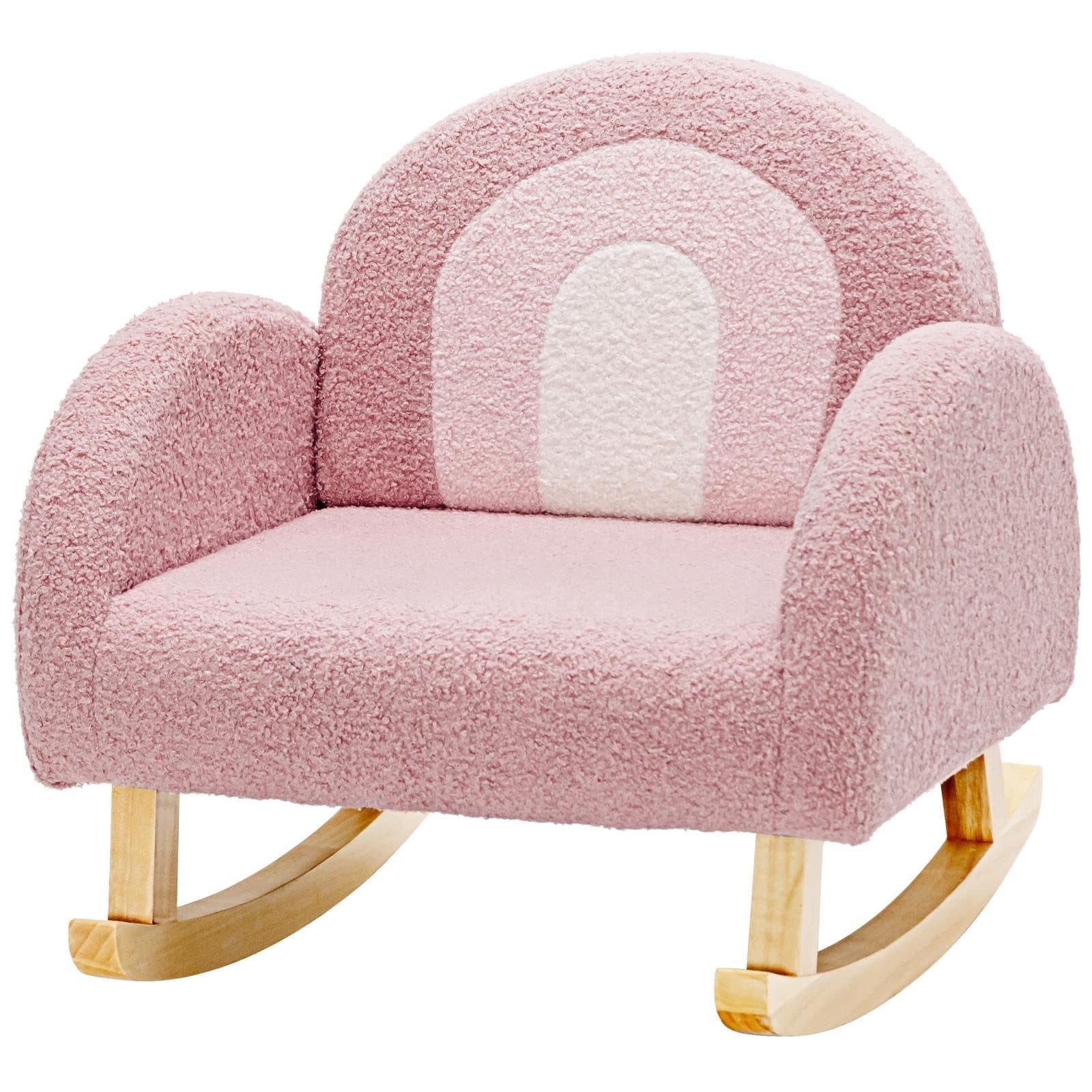 KOMFOTTEU Kindersofa Schaukelstuhl Rosa Lammfellimitat - Bild 2