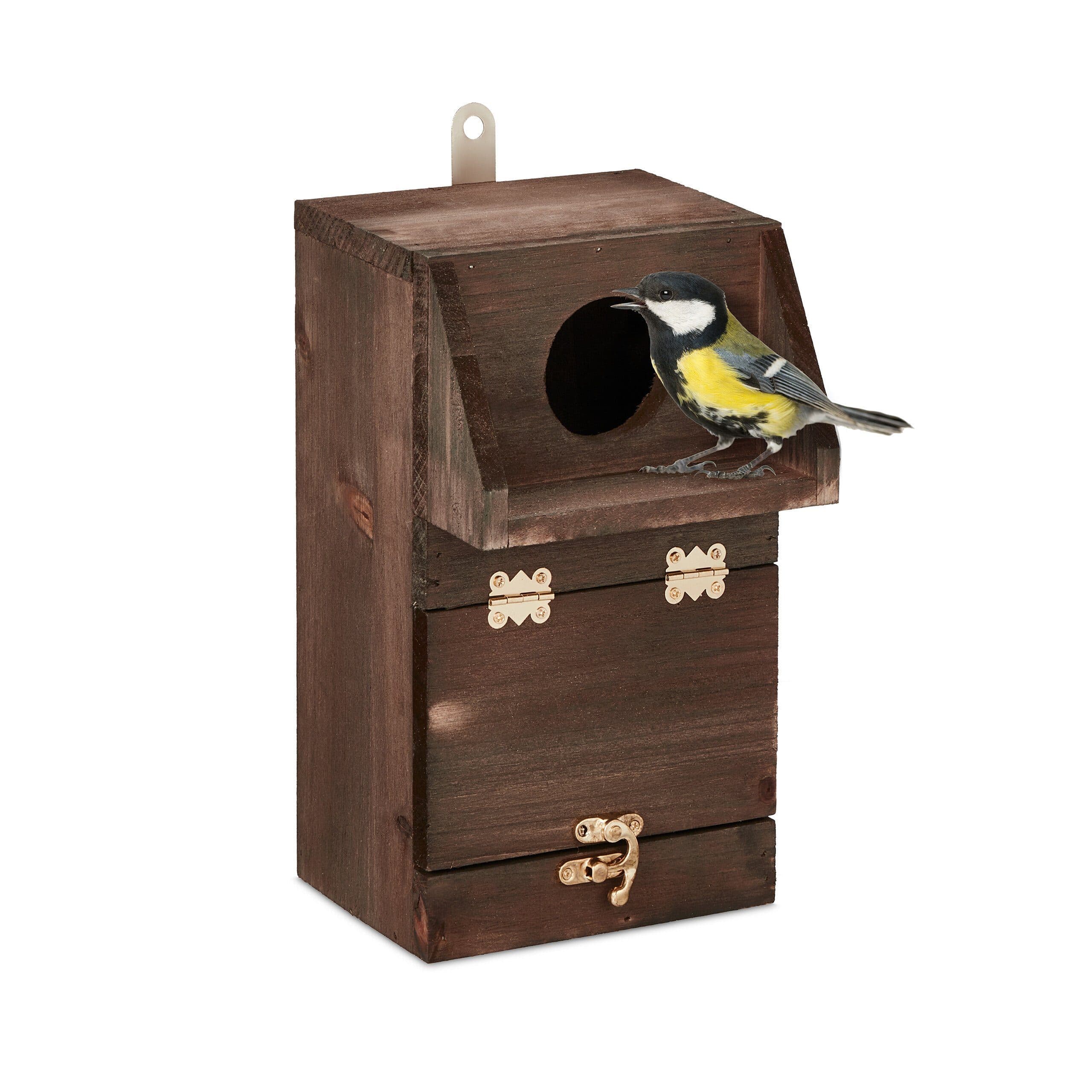 relaxdays Vogelhaus Nistkasten mit Reinigungsklappe Braun Tannenholz - Bild 2