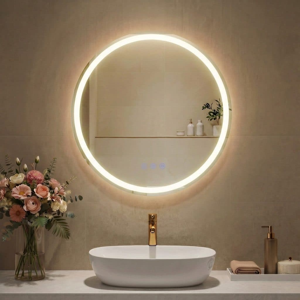SONGMICS LED Badspiegel Rund Weiß Einstellbare Helligkeit - Bild 2