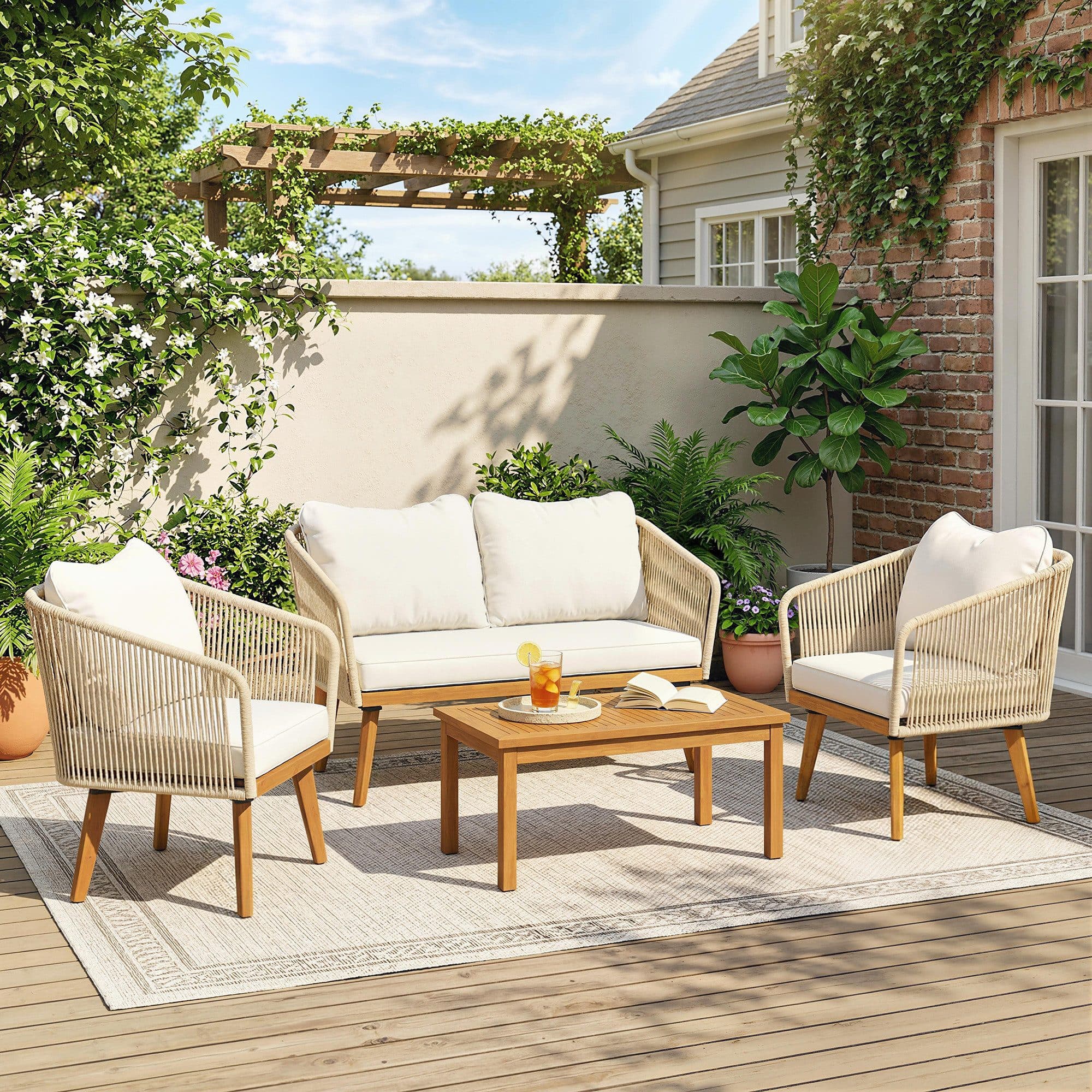 Outsunny Gartensofa 4-teilig mit Akazienholztisch und Kissen - Bild 2