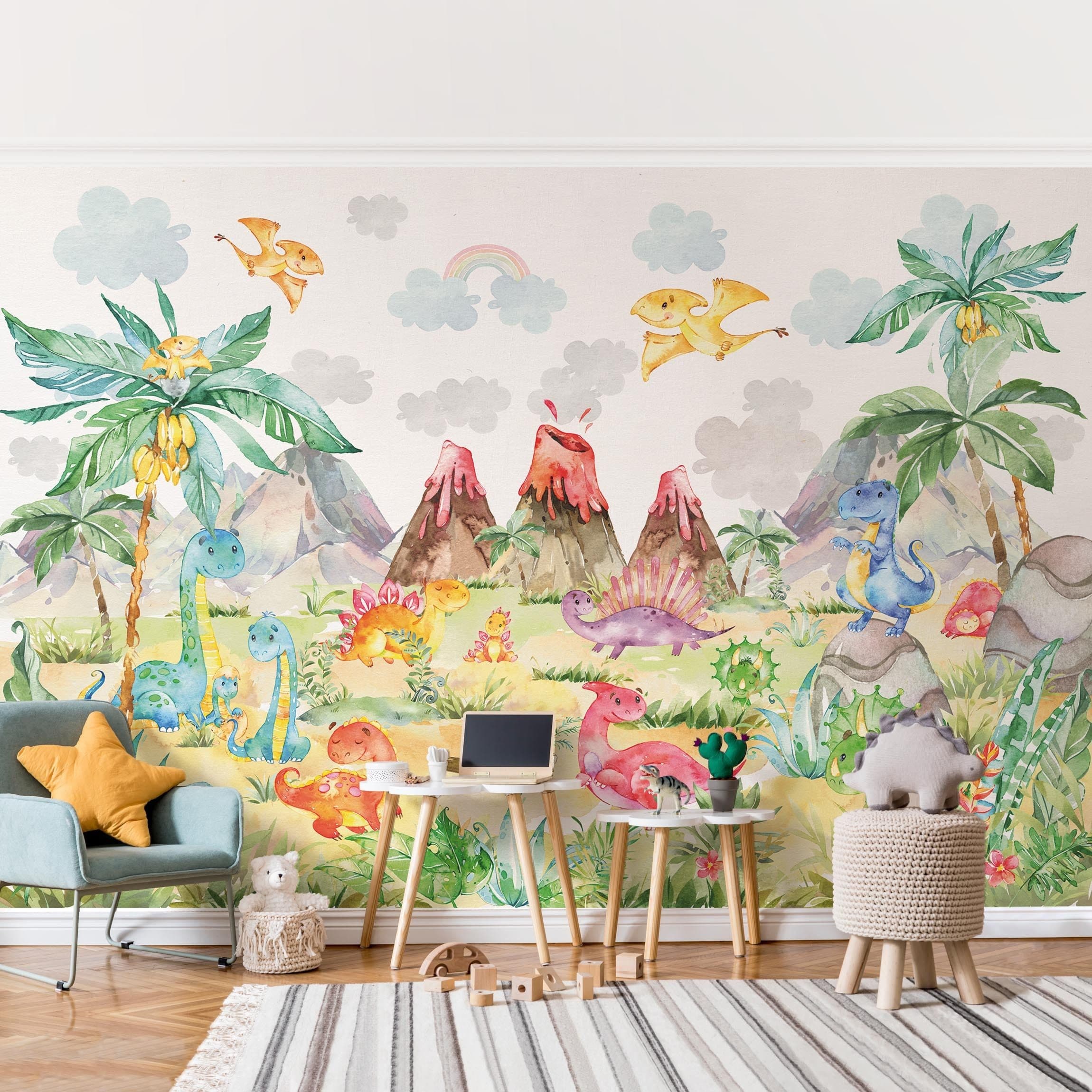 Bilderdepot24 Kindertapete Wilde Dinowelt Aquarell bunt Vlies - Bild 2