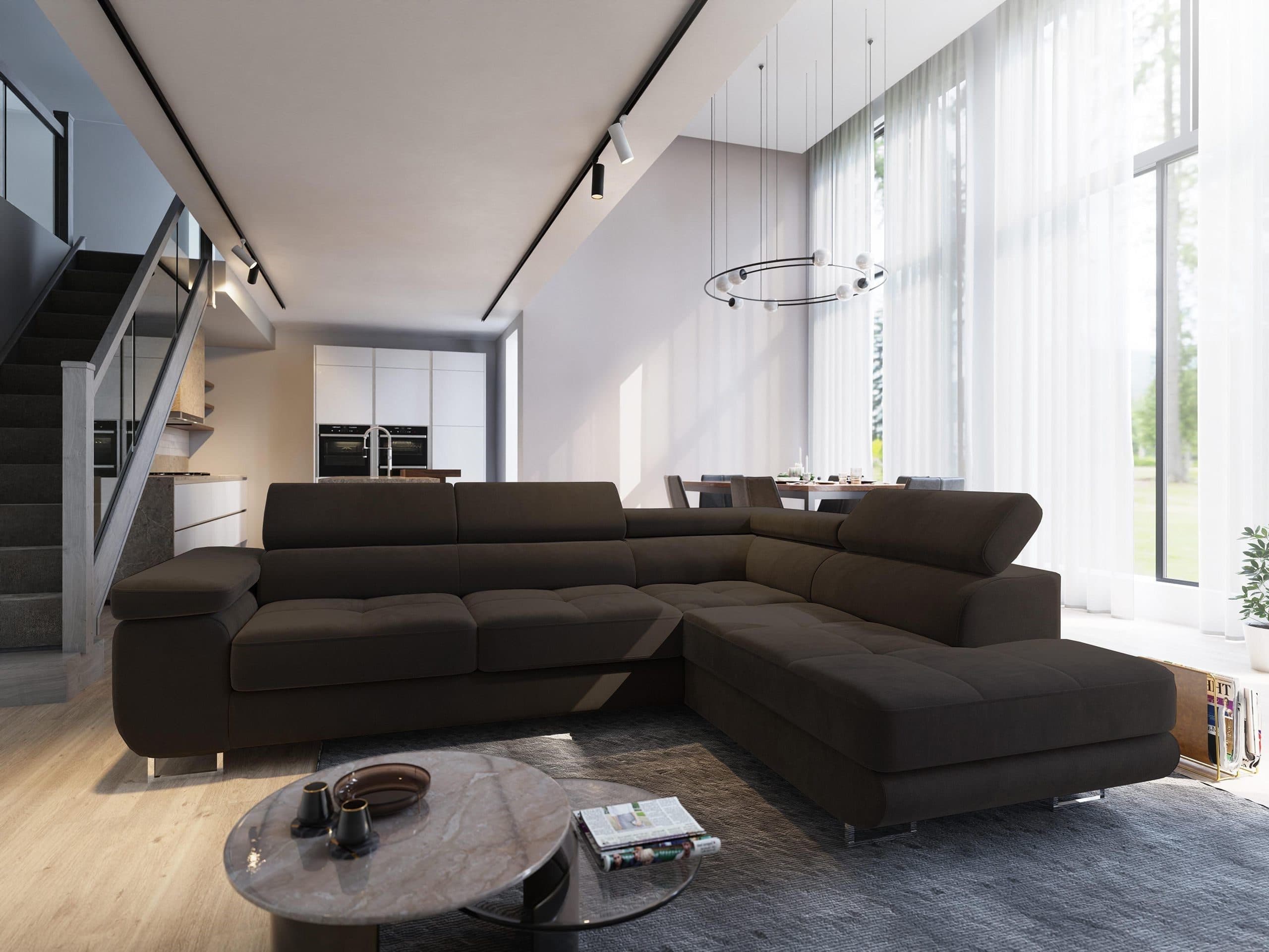 Masseno Ecksofa SELVA mit Schlaffunktion L-Form Braun Stoff - Bild 2