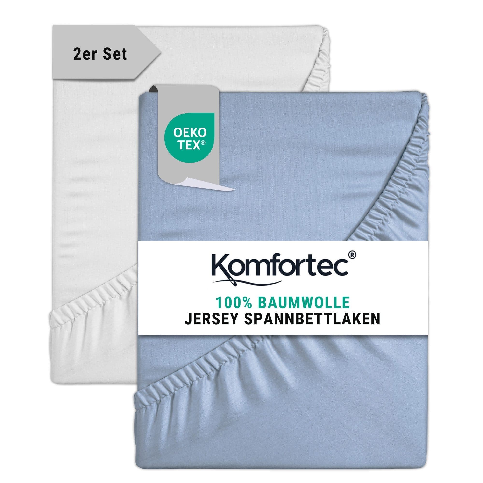 Komfortec Spannbettlaken Jersey 100% Baumwolle Rundum-Gummizug 2er-Set - Bild 2