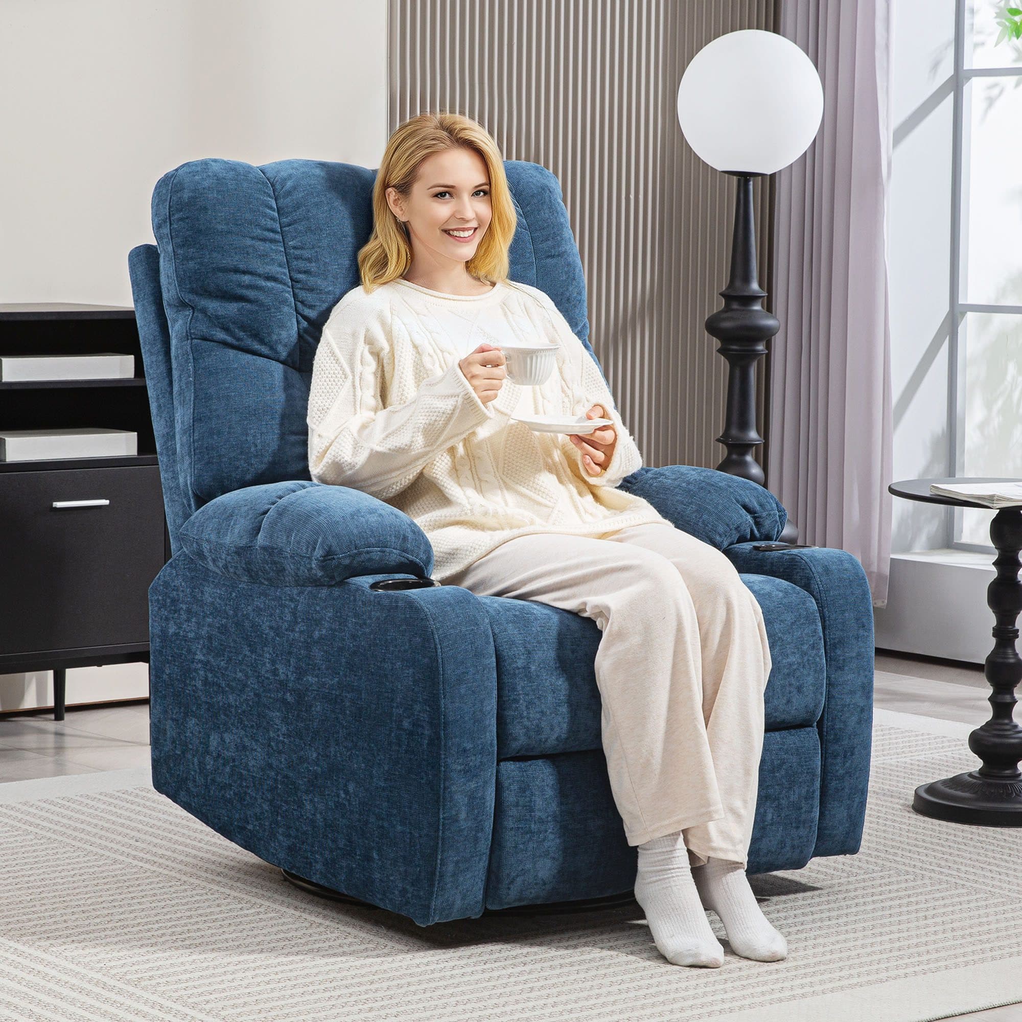 HOMCOM Relaxsessel Fernsehsessel mit Liegefunktion, Schaukelfunktion, Dunkelblau - Bild 2