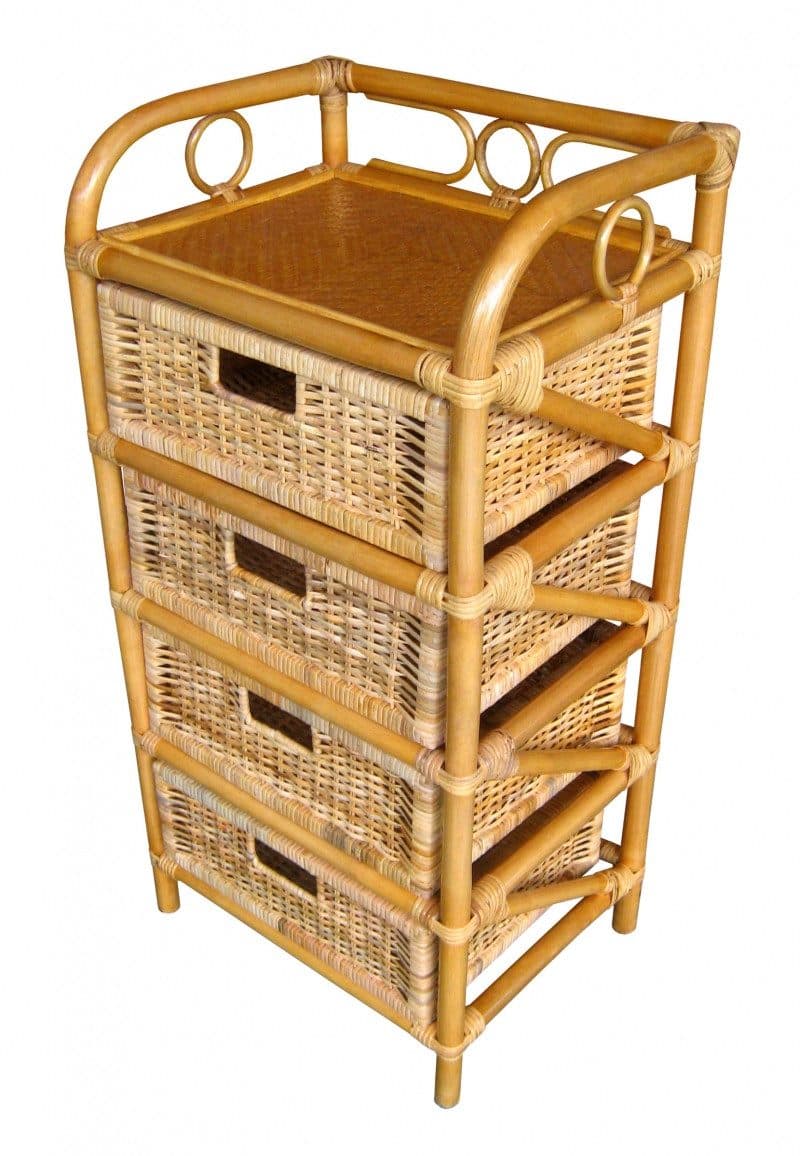 Rattani Standregal Rattanregal mit 4 Schüben, Korbregal mit Schub Honig