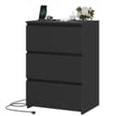 Homfa Nachttisch Nachtschrank Nachtkommode Nachtkonsole 3 Schubladen 2 AC-Steckdosen 2 USB-Anschlüsse Schwarz Bild 2