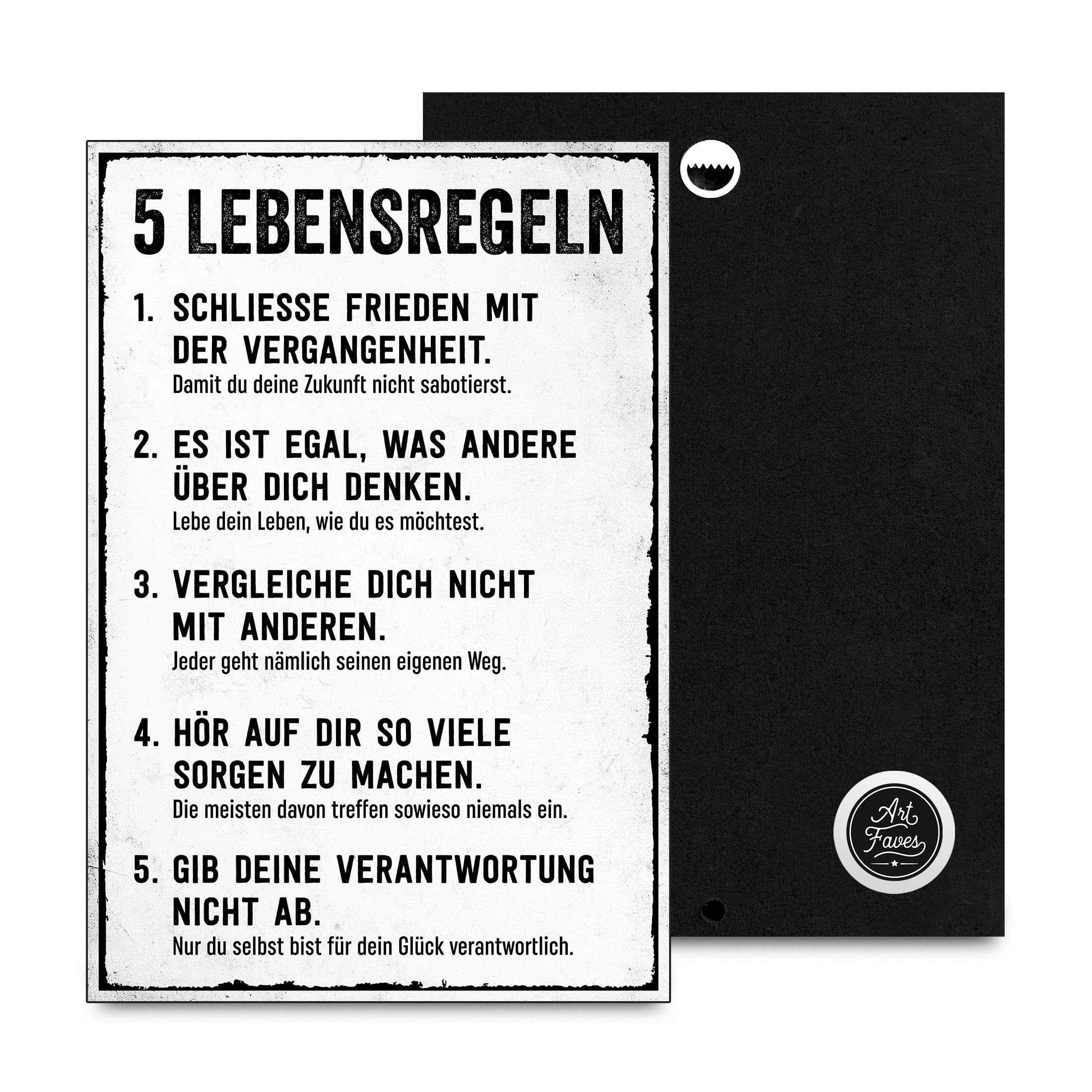 ARTFAVES Holzbild Holzschild mit Spruch - 5 Lebensregeln - Bild 2