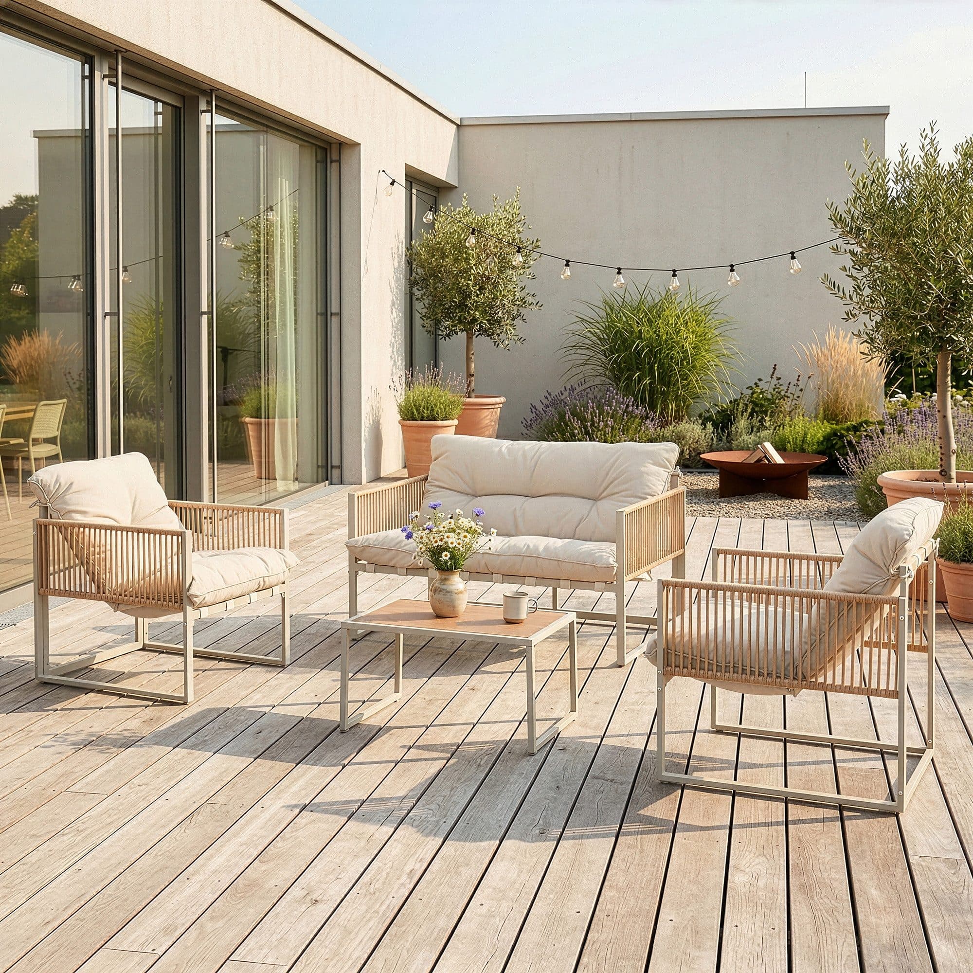 casa.pro Gartenlounge-Set 4-tlg. Beige Stahl Rattanoptik - Bild 2