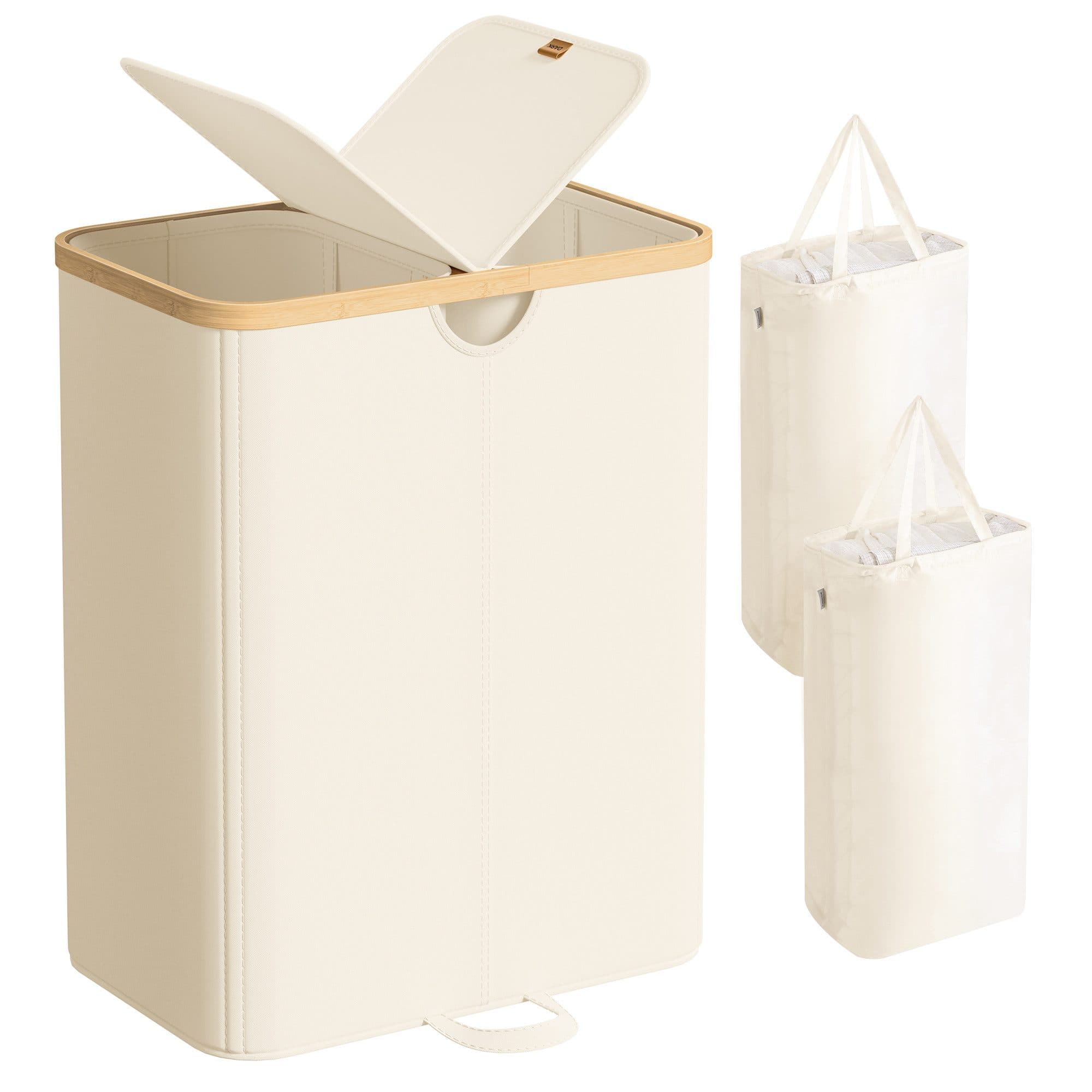 SONGMICS Wäschekorb 2 Fächer 150 Liter Weiß-Beige - Bild 2