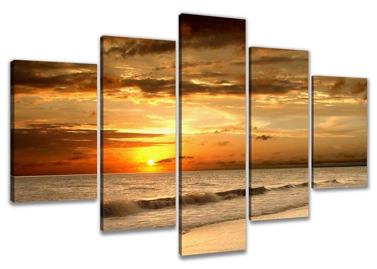 Visario Bild mit Rahmen 2 m x 1 m 5er Set Leinwand Sonnenuntergang