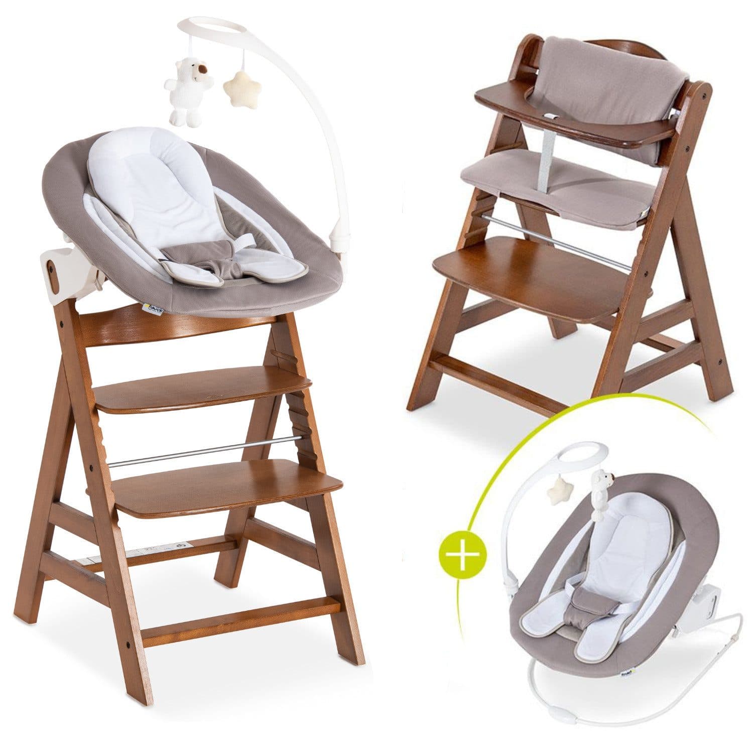 Hauck Hochstuhl Alpha Plus Walnut Newborn Set Deluxe 4-in-1 Massivholz Braun - Bild 2