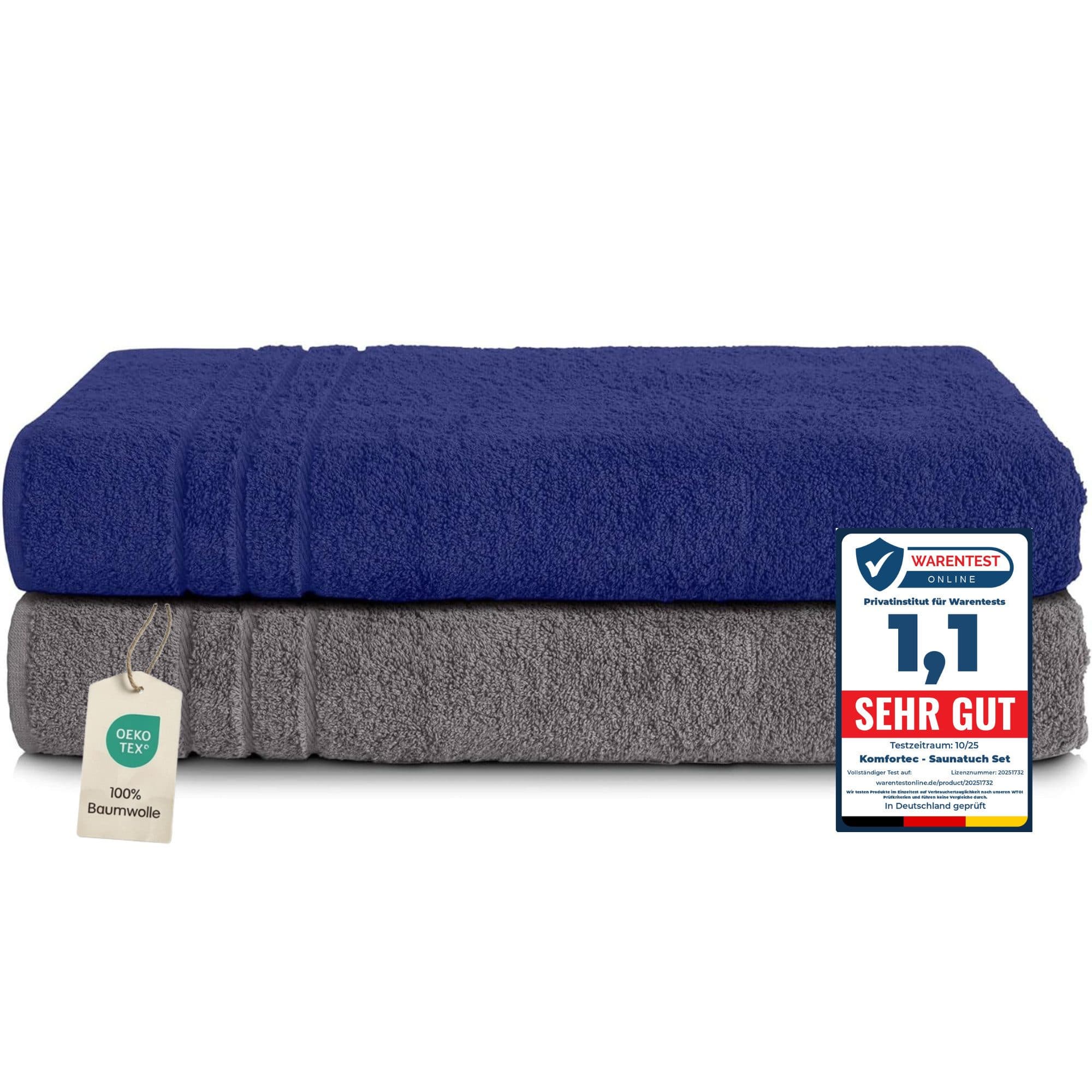 Komfortec Saunatuch-Set 2-tlg. 100% Baumwolle Frottee XXL Anthrazit/Navyblau - Bild 2