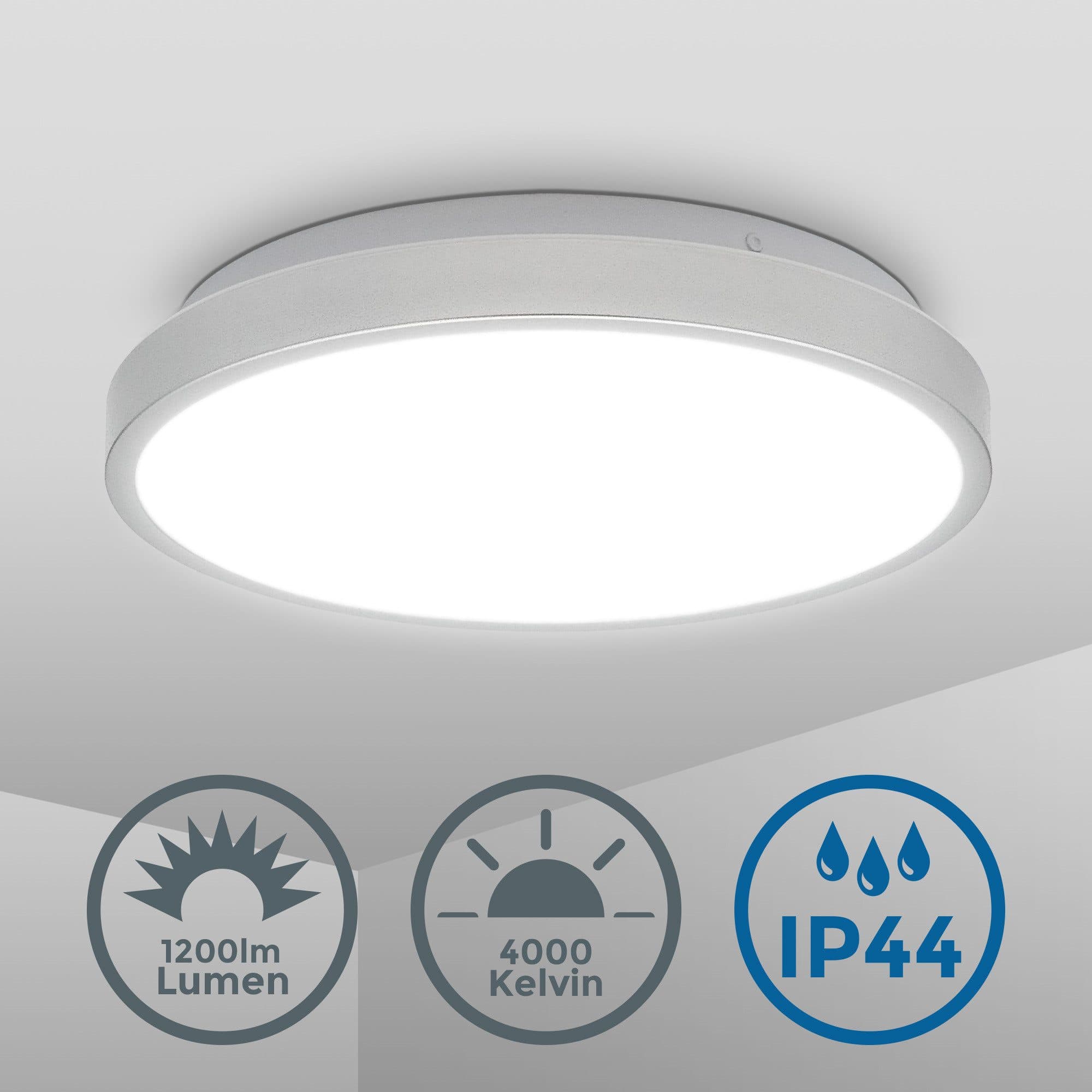 B.K.Licht LED Bad-Deckenleuchte Silber IP44 12W 4000K - Bild 2