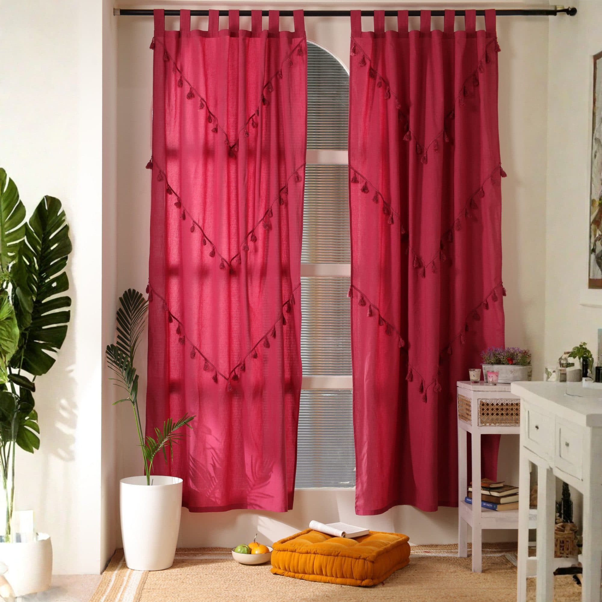 Karmandala Gardine Vorhang Boho Style Einfarbig 2-teilig - 100% Baumwolle - Bild 2