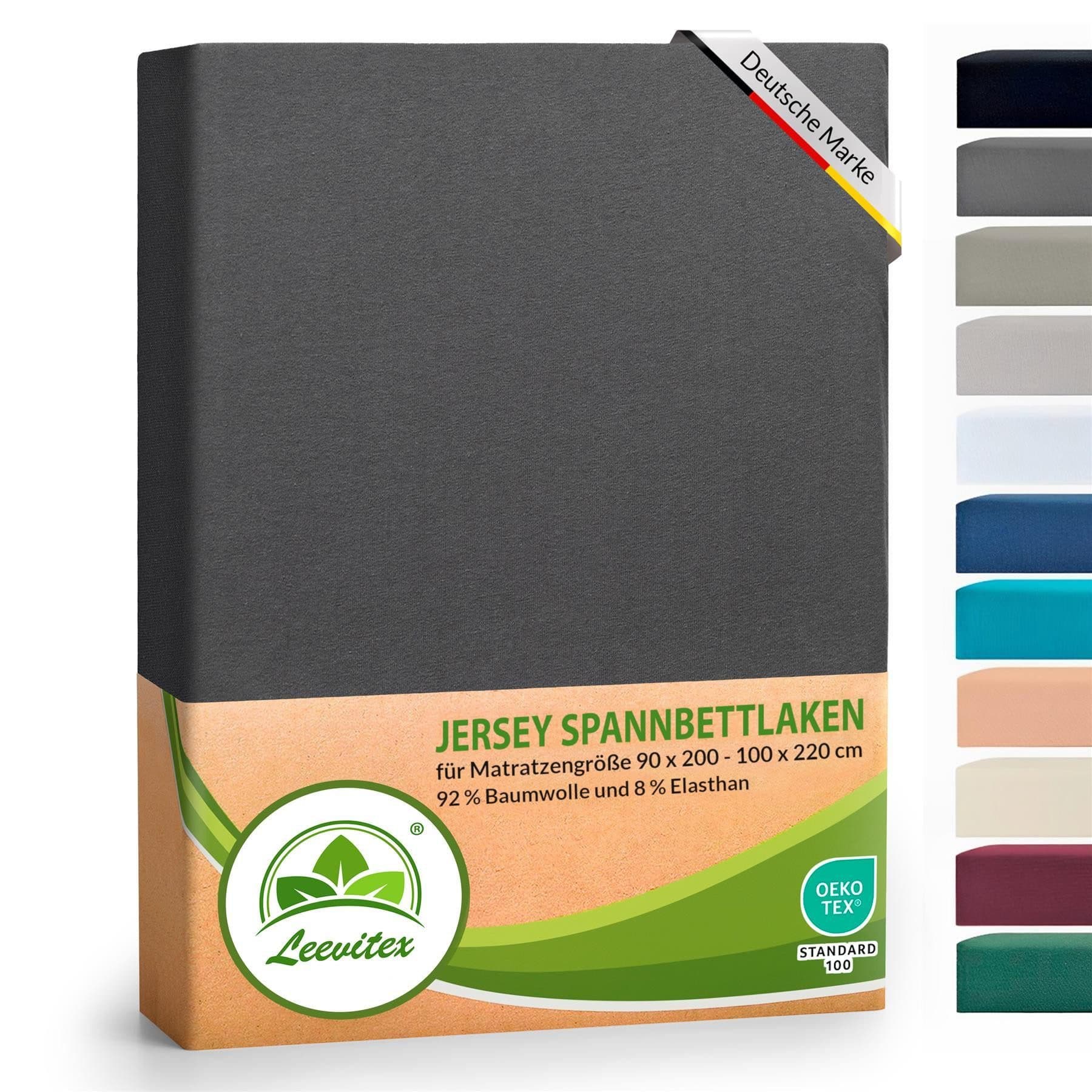 leevitex® Spannbettlaken Luxus Jersey Anthrazit Rundum-Gummizug - Bild 2