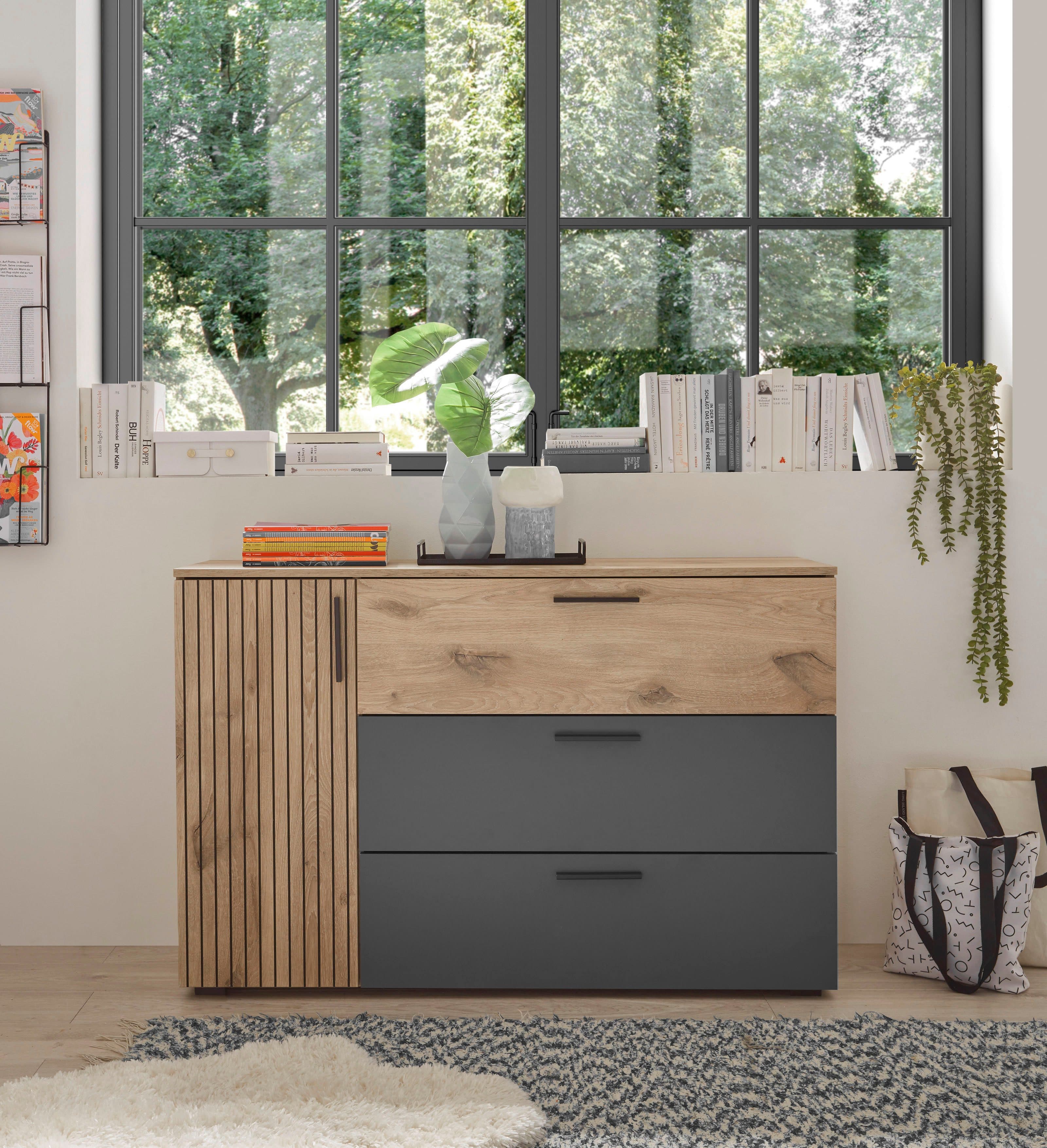 Schlafkontor Kombikommode Daria 3 Schubladen Rillenoptik Beige Grau - Bild 2