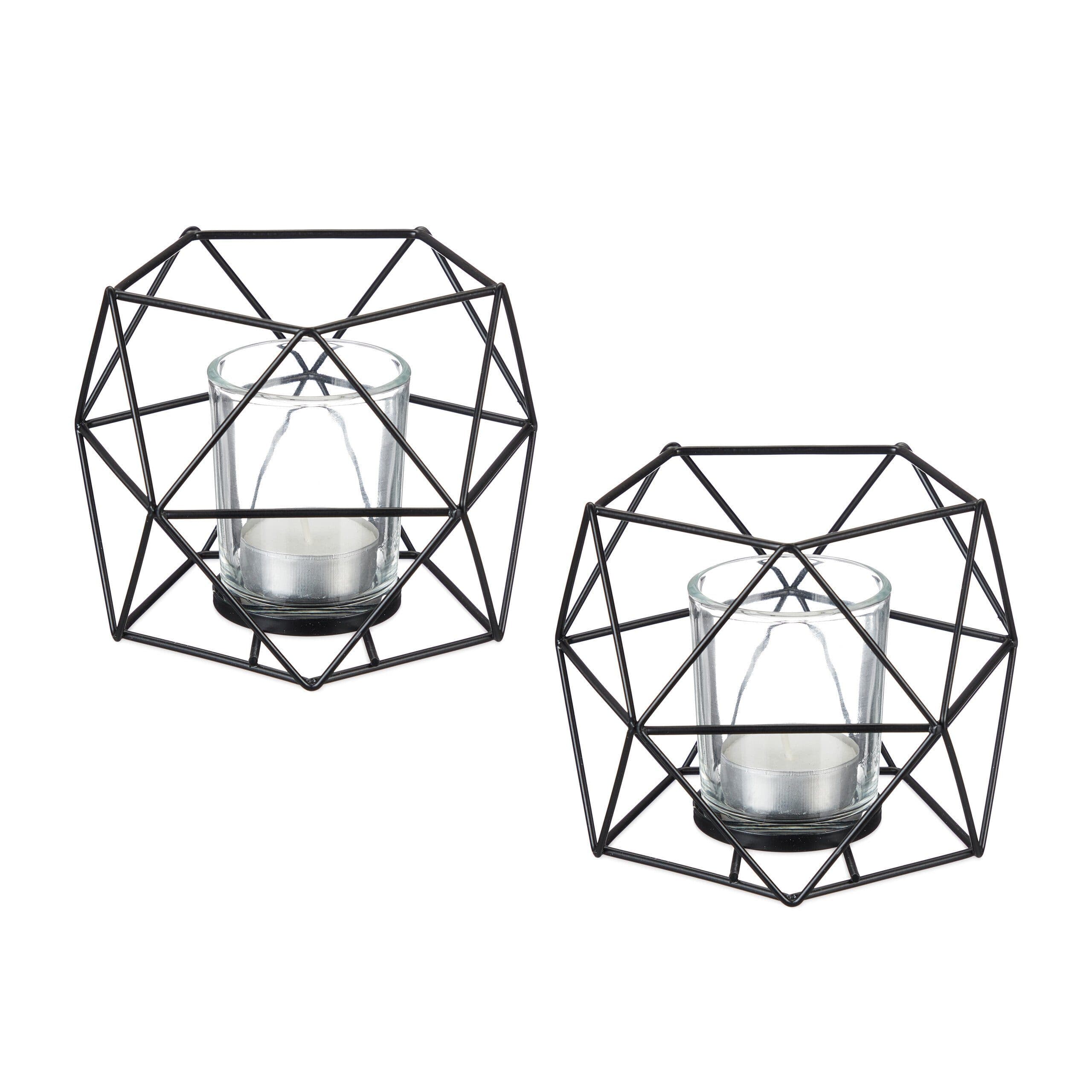 relaxdays Teelichthalter 2er Set Schwarz Geometrisches Design - Bild 2