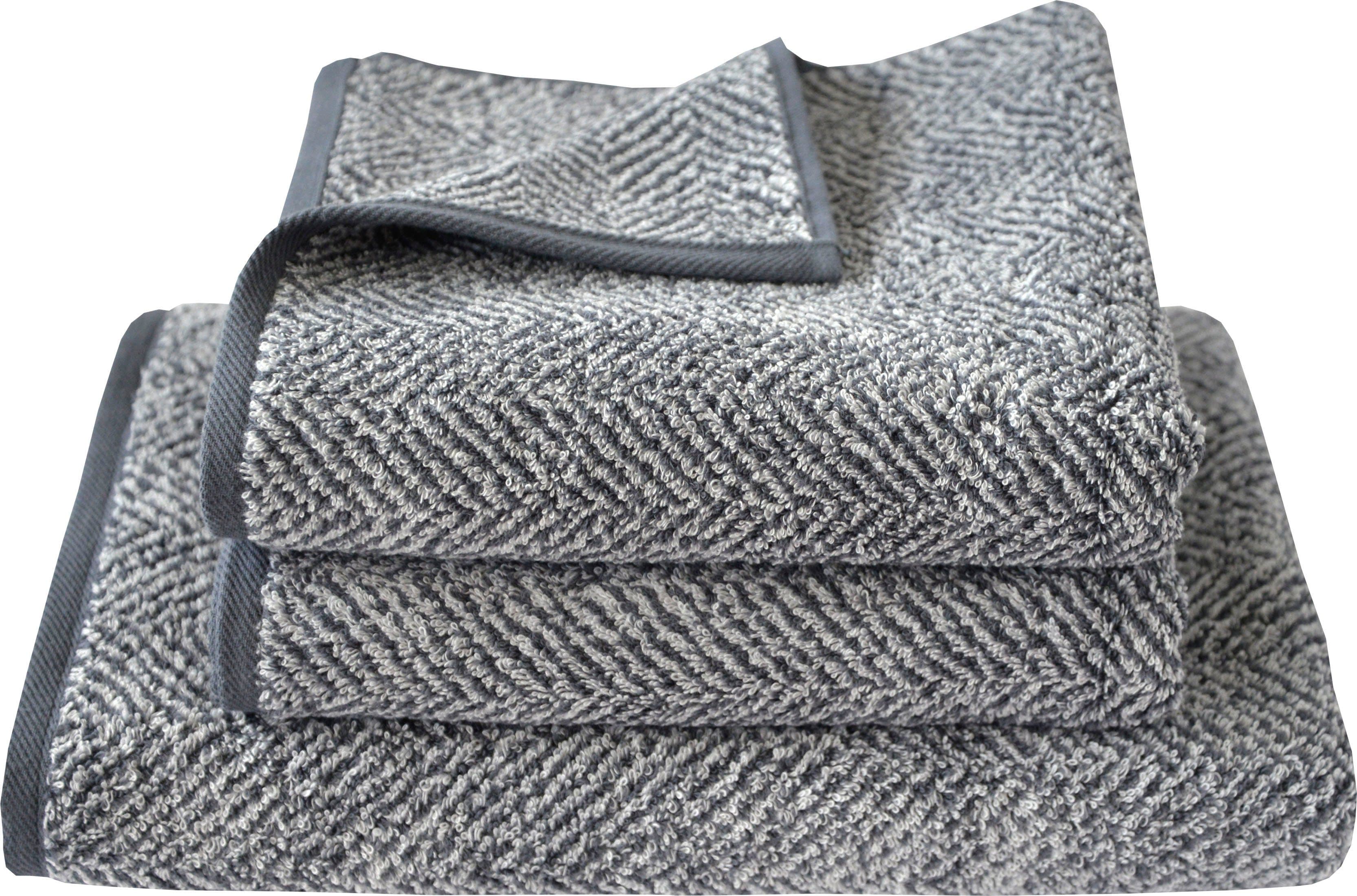 DYCKHOFF Handtuch Set Golden Shades Herringbone Grau 3-tlg. Walkfrottier - Bild 2