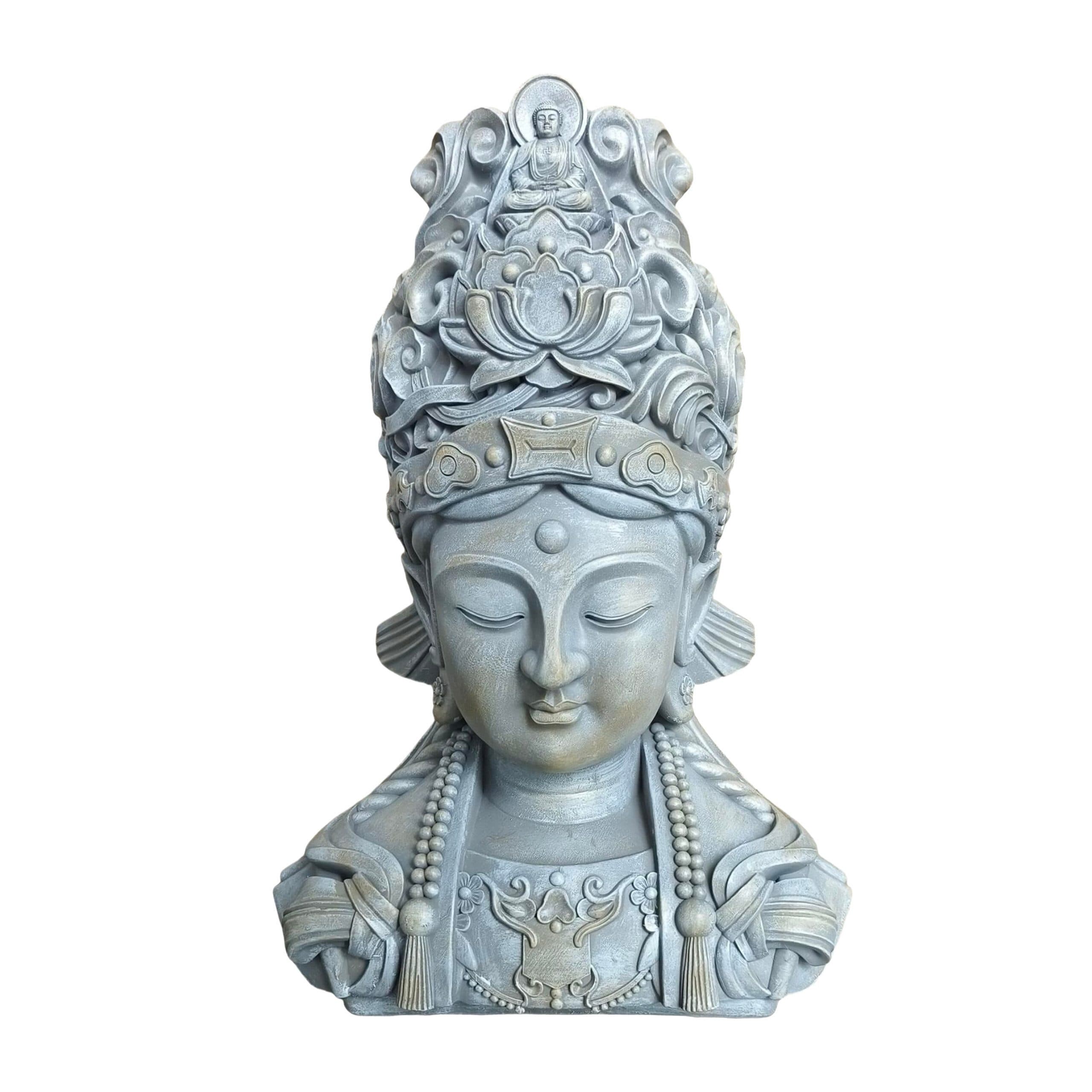 relaxdays Buddha-Büste 44 cm Polyresin Steinoptik Beige/Grau - Bild 2