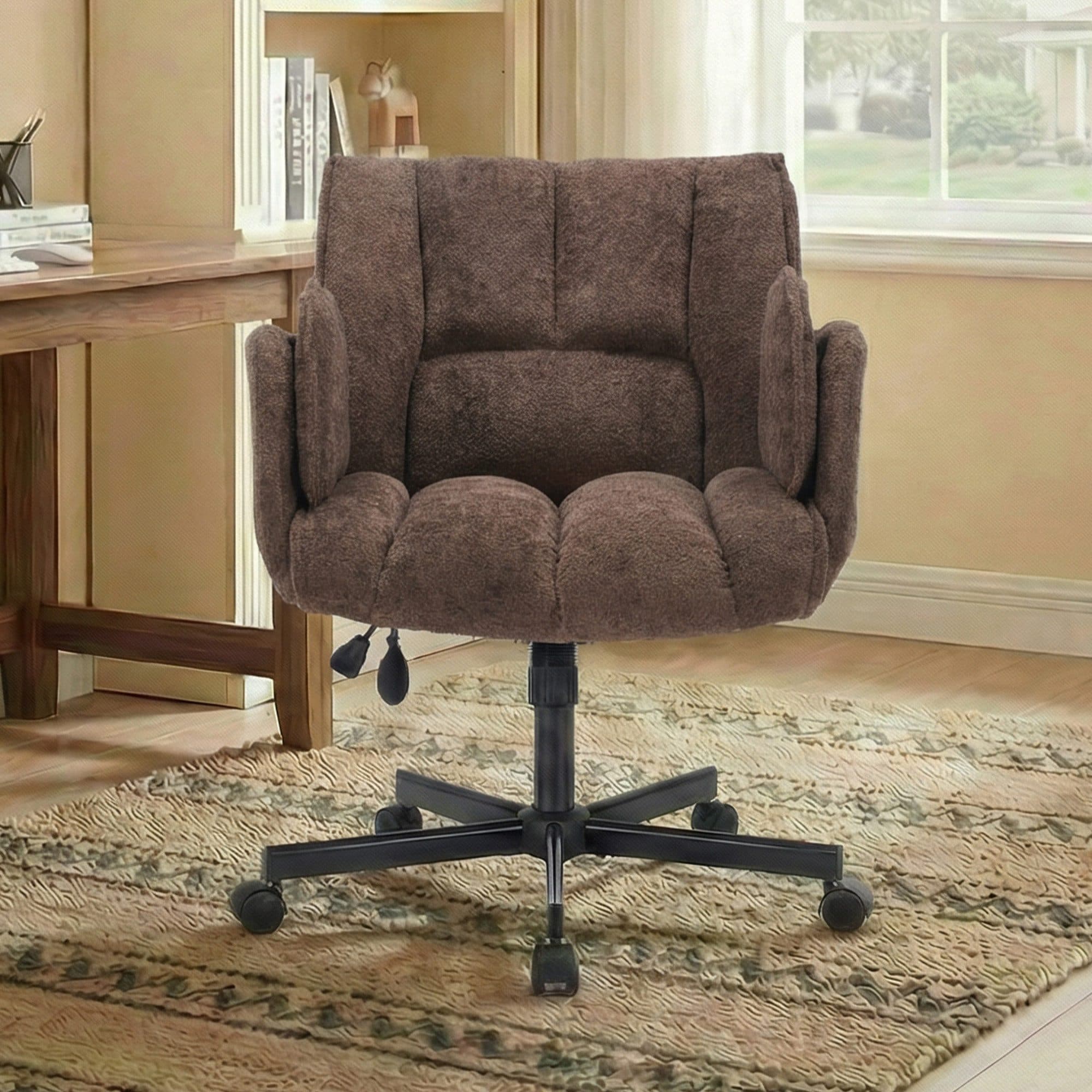 Leawin Bürostuhl Braun mit klappbaren Armlehnen und Luft-Lordosenstütze