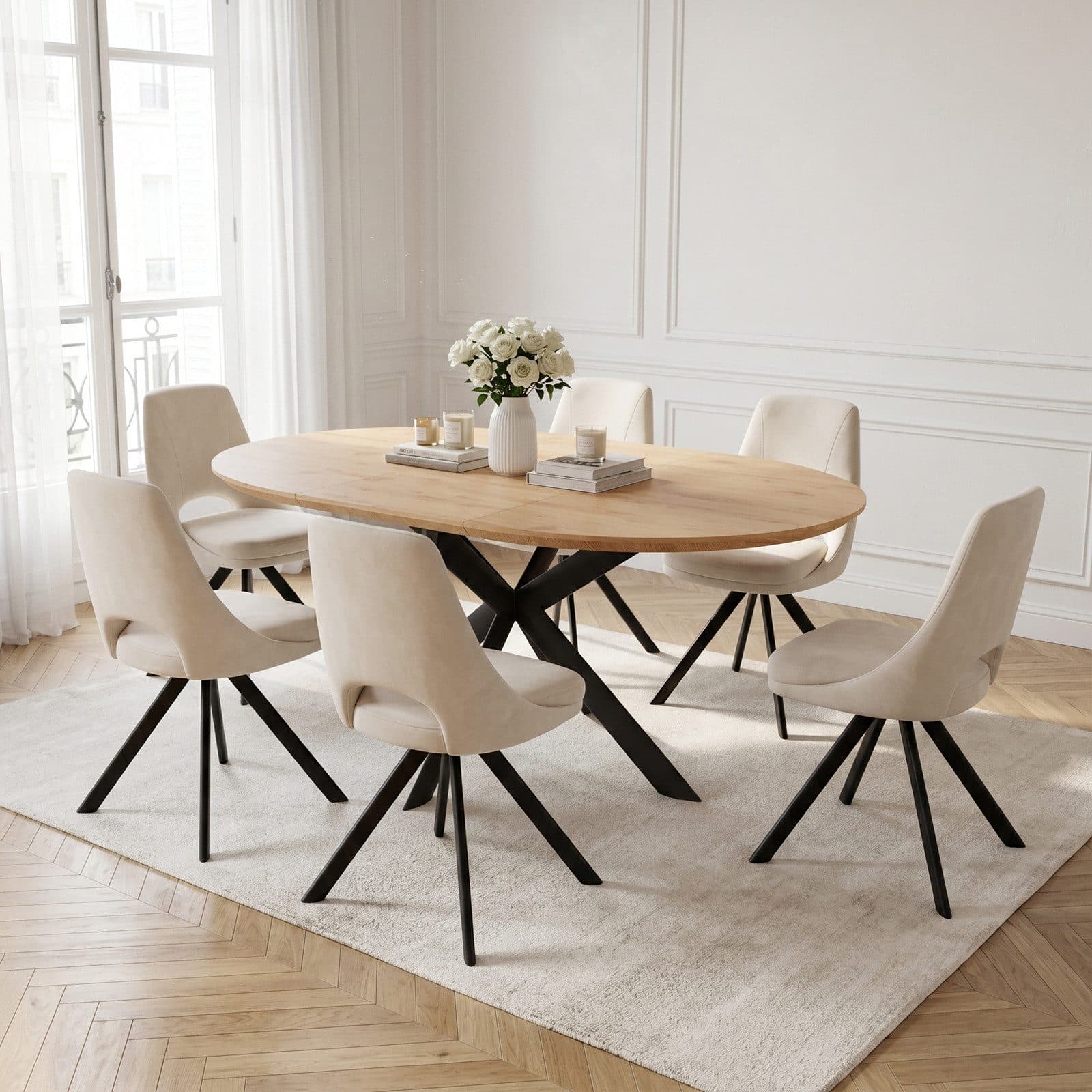 Jiexi Esstisch-Set mit 4 oder 6 Stühlen Ausziehbar Holzoptik - Bild 2