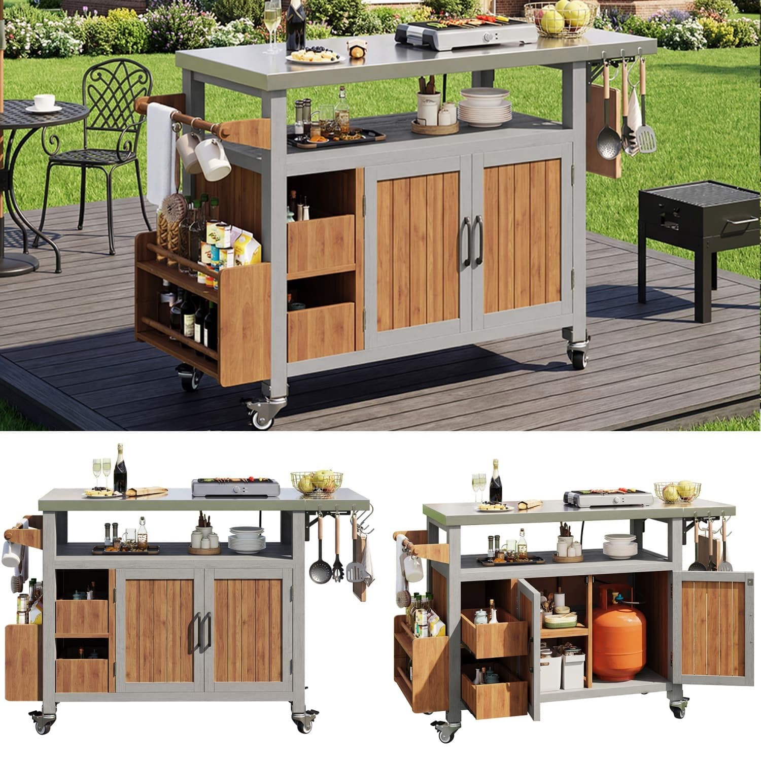 autolock Beistelltisch BBQ - Beweglicher Gartenschrank mit Arbeitsplatte - Bild 2