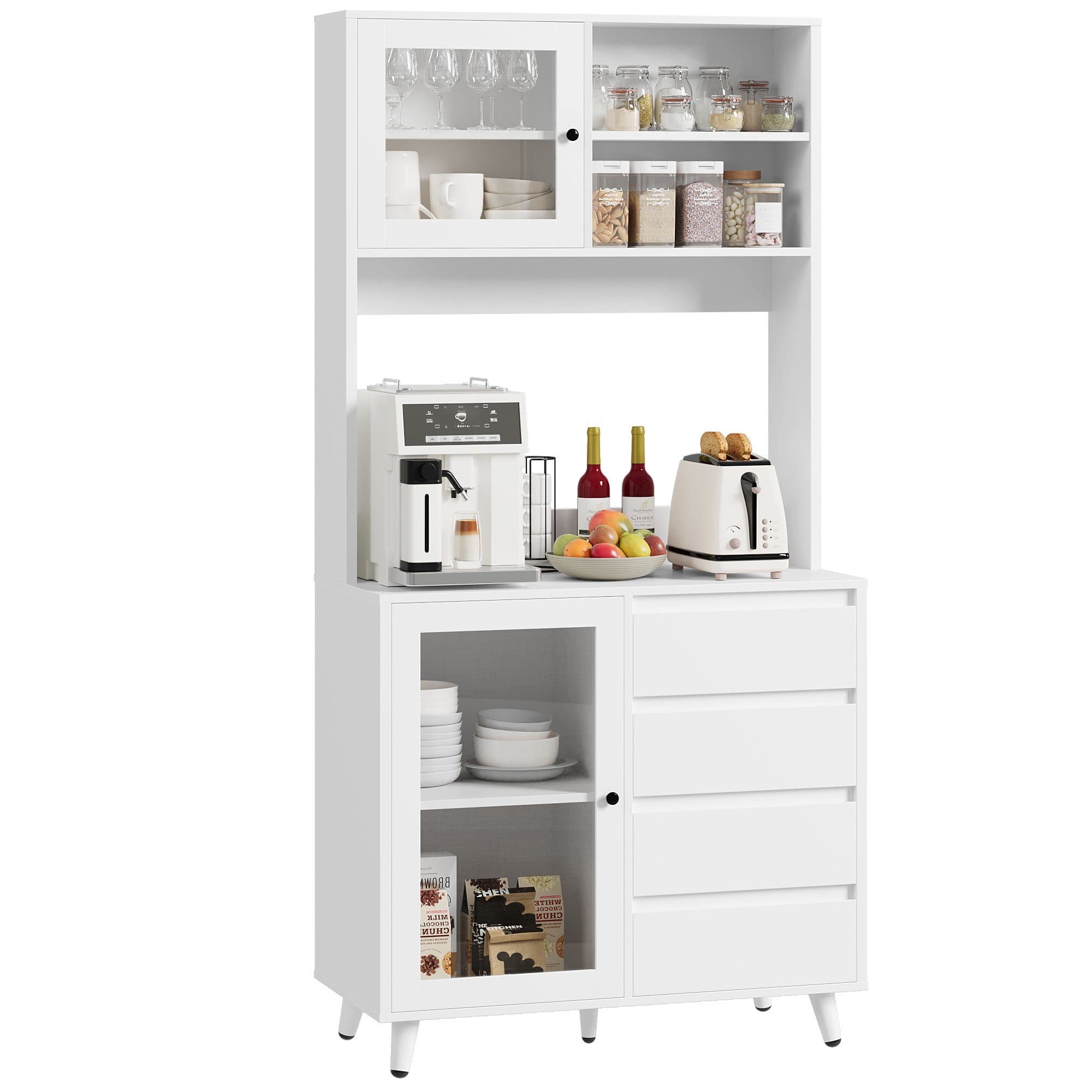 Homfa Küchenbuffet Küchenschrank Hochschrank mit Arbeitsplatte und 4 Schubladen, Weiß 80x40x180 cm - Bild 2