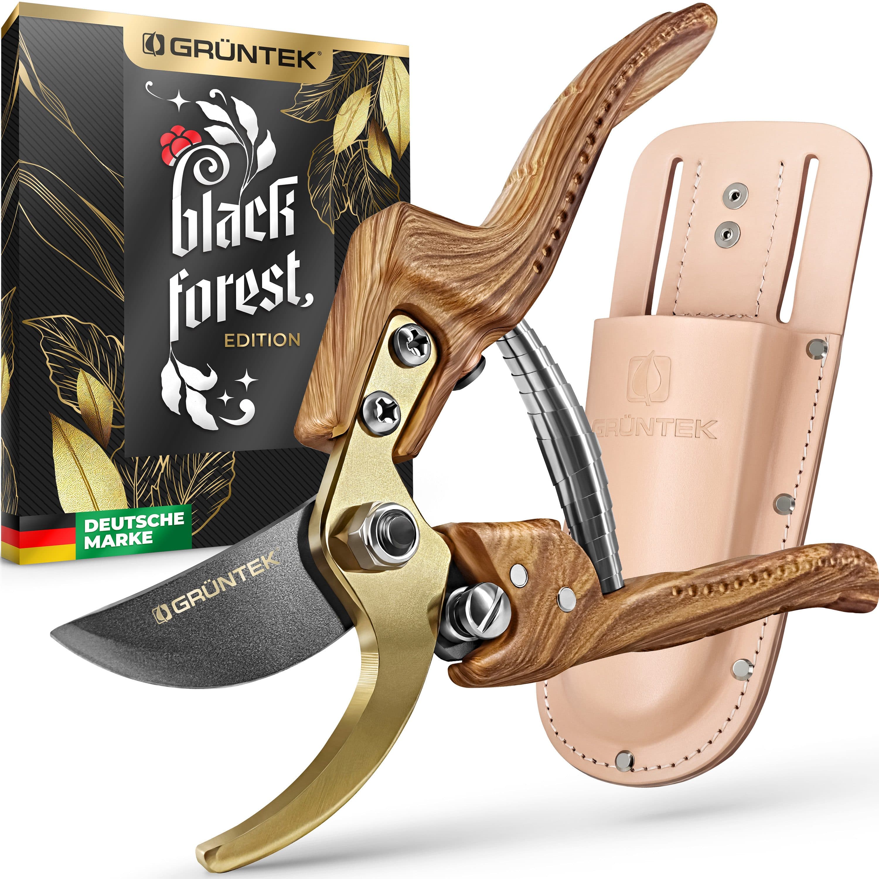 GRÜNTEK Gartenschere Premium Bypass 210 mm mit Echtleder-Holster - Bild 2